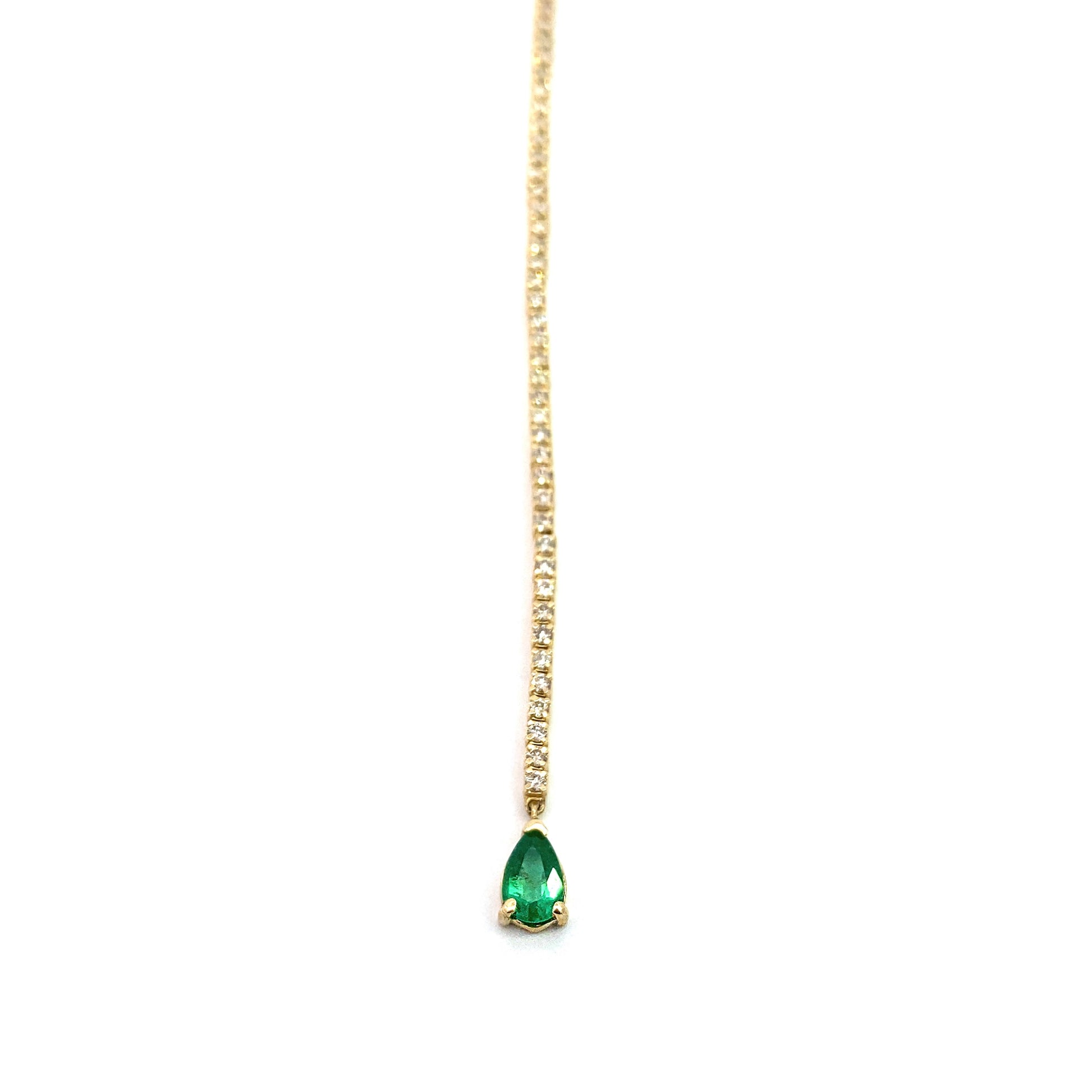 14K yellow gold diamond tennis necklace, lariat tennis necklace, trendy natural diamond and emerald tennis necklace, fashion jewelry, bridal jewelry, dainty diamond necklace, solid yellow gold diamond necklace. Green emerald diamond necklace.