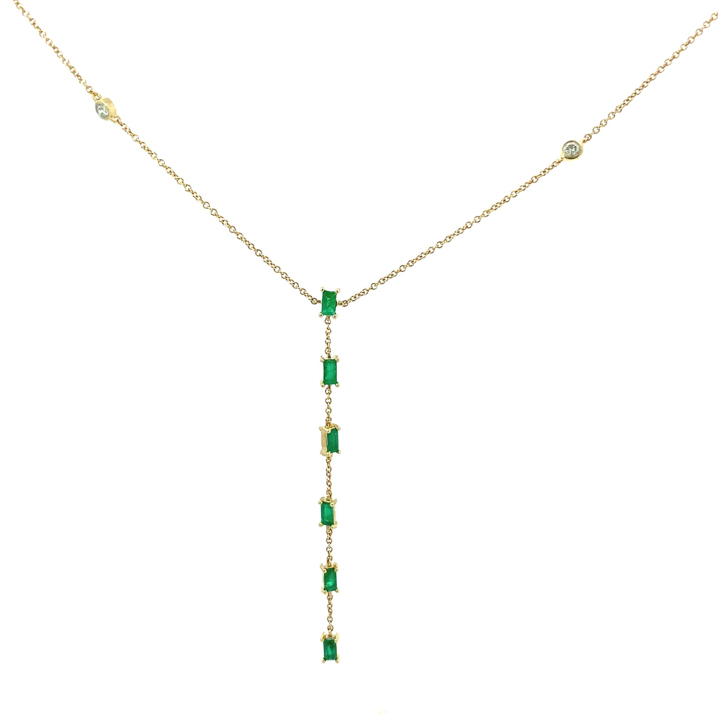 14K Yellow Gold Diamond & Emerald Gemstone Lariat Necklace
