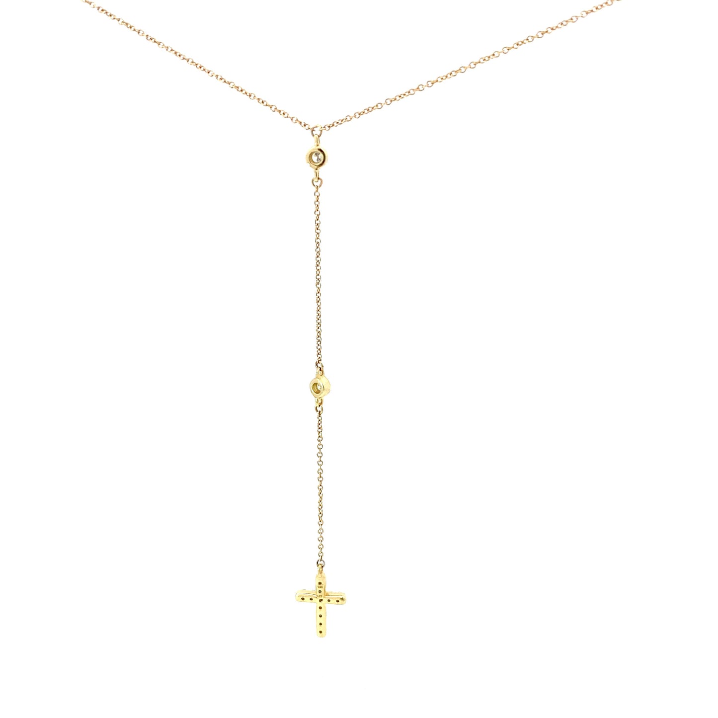 14K Gold Diamond Cross Drop Pendant Lariat Necklace