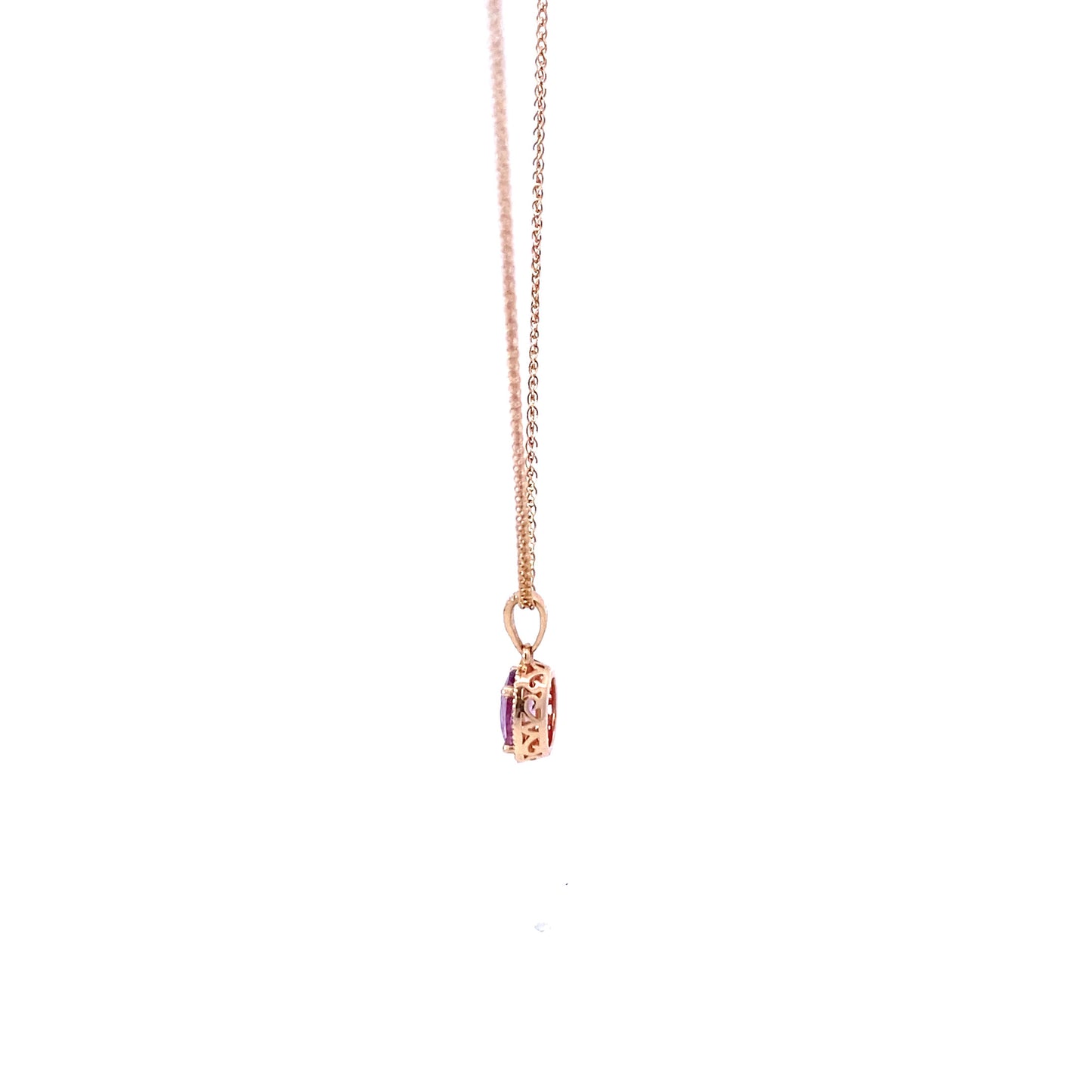 14K Rose Gold Oval Pink Sapphire and Diamond Pendant Necklace