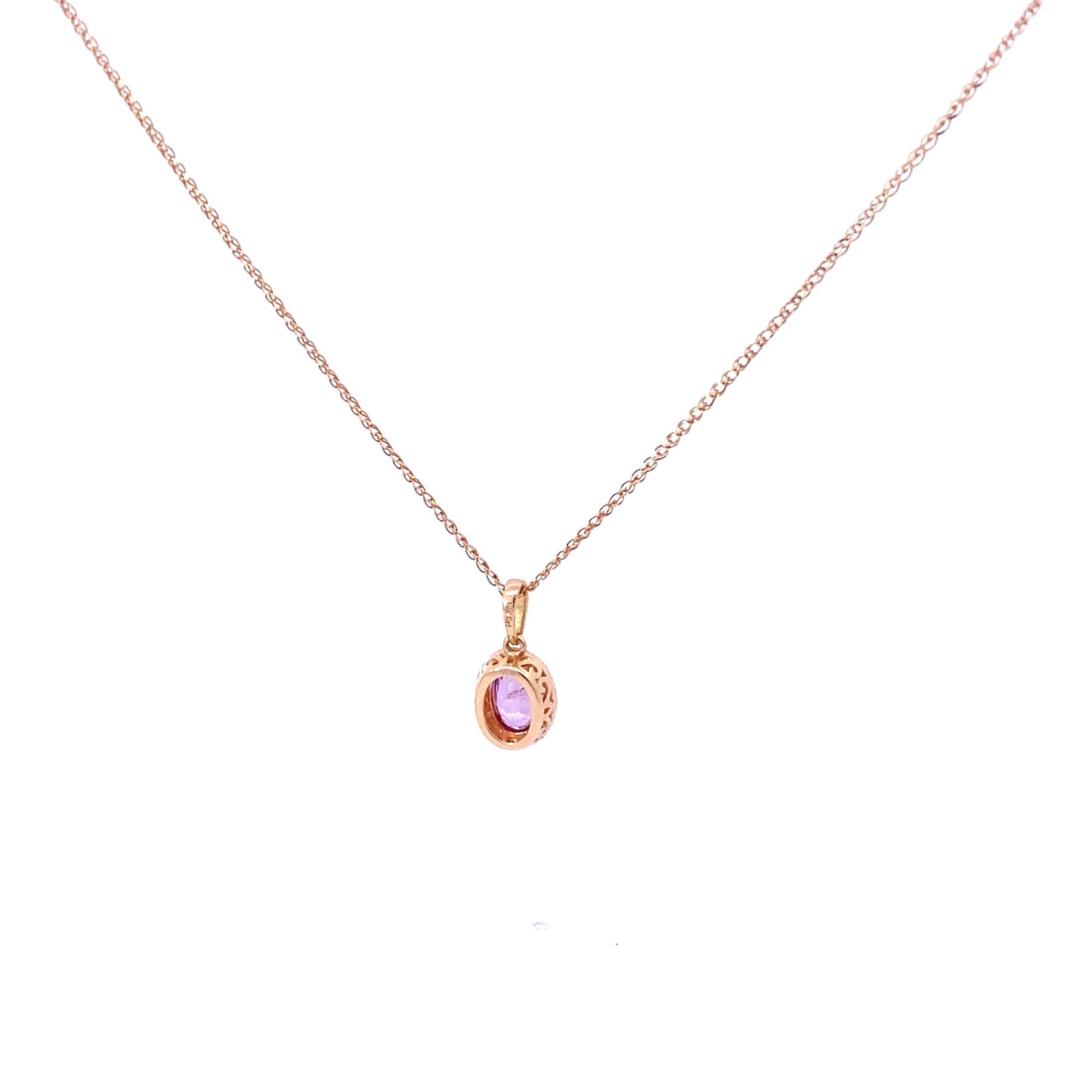 14K Rose Gold Oval Pink Sapphire and Diamond Pendant Necklace