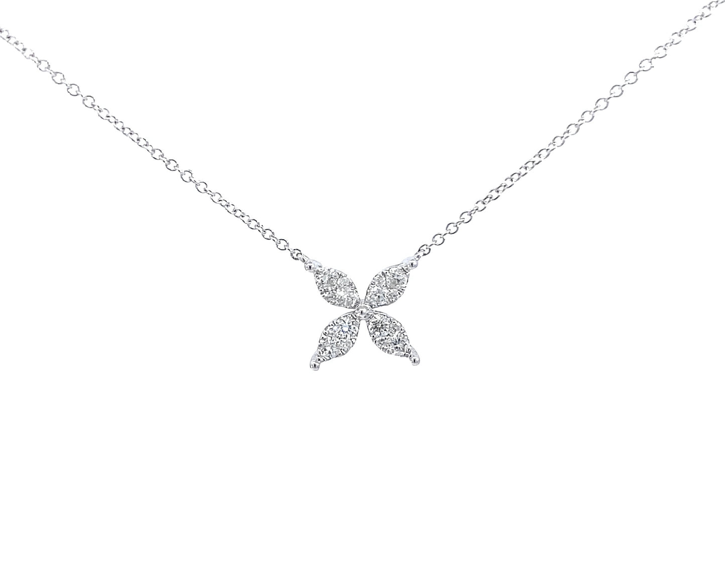 14K Solid Gold Flower Pendant Necklace with Natural Diamonds