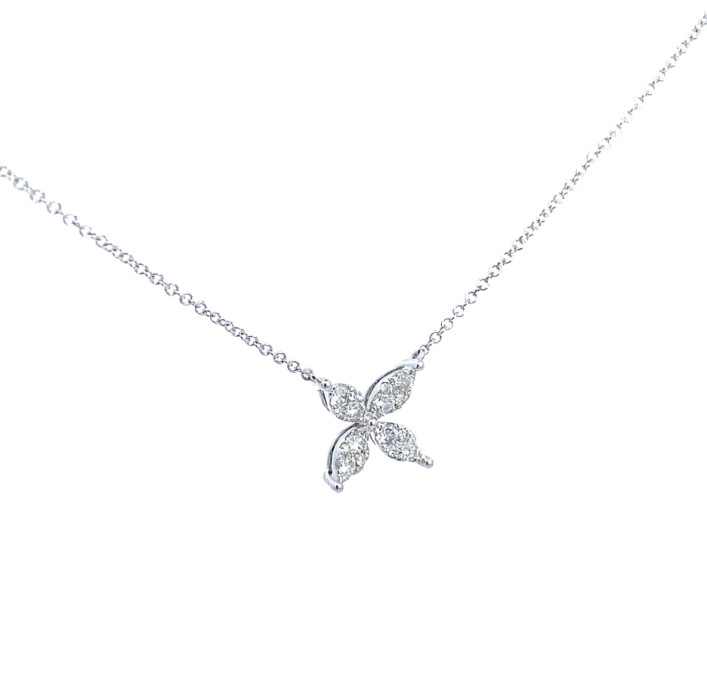 14K Solid Gold Flower Pendant Necklace with Natural Diamonds