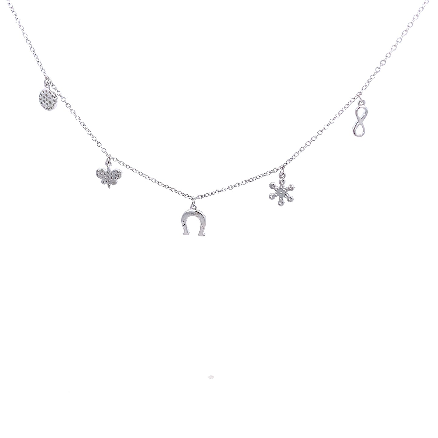 18K White Gold Chain Necklace with Dangling Diamond Charms
