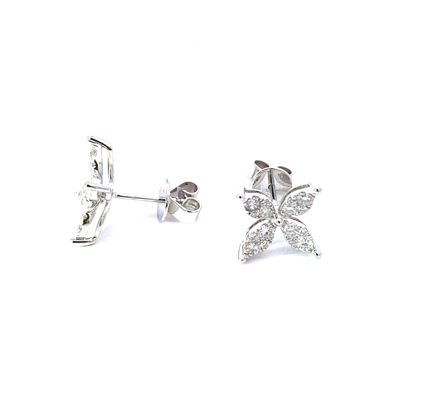 Trendy 14K Solid Gold Diamond Flower Eearrings