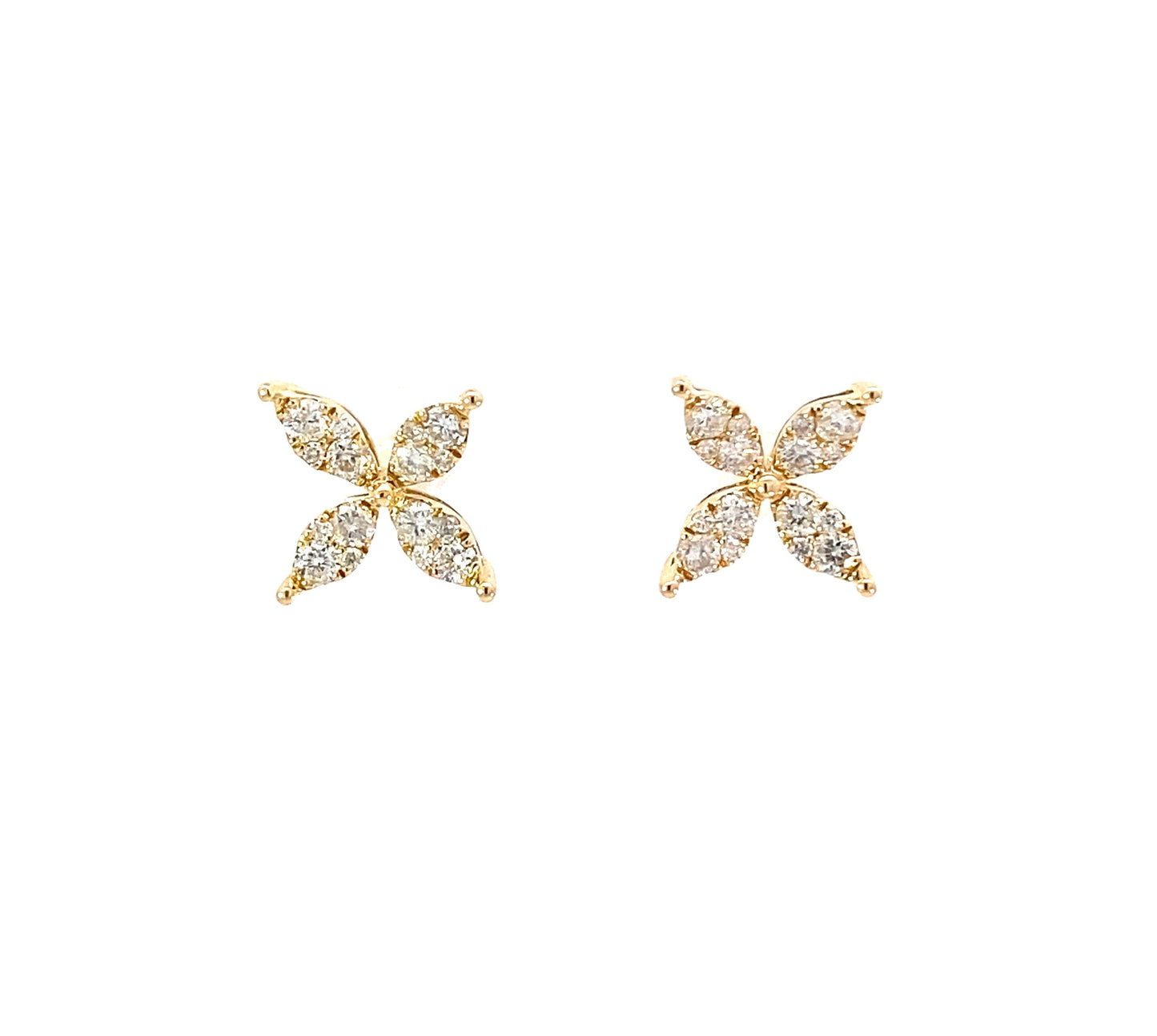 Trendy 14K Solid Gold Diamond Flower Eearrings