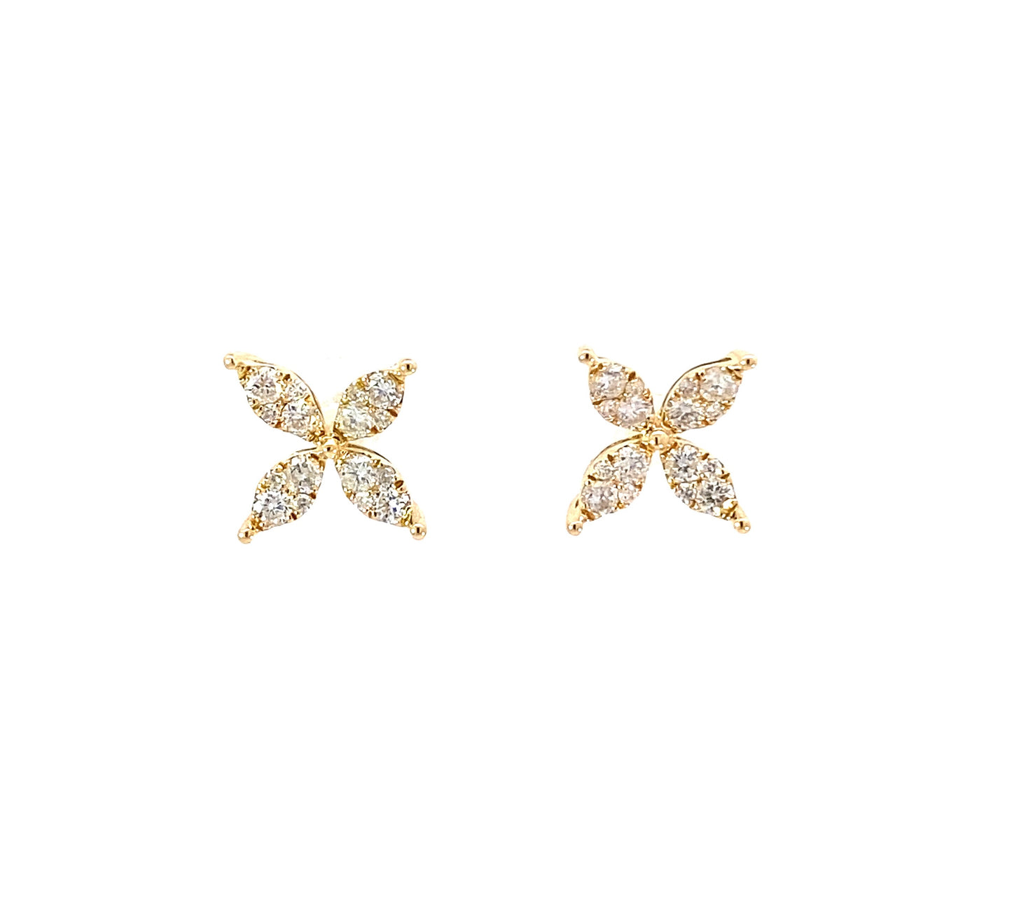Trendy 14K Solid Gold Diamond Flower Eearrings