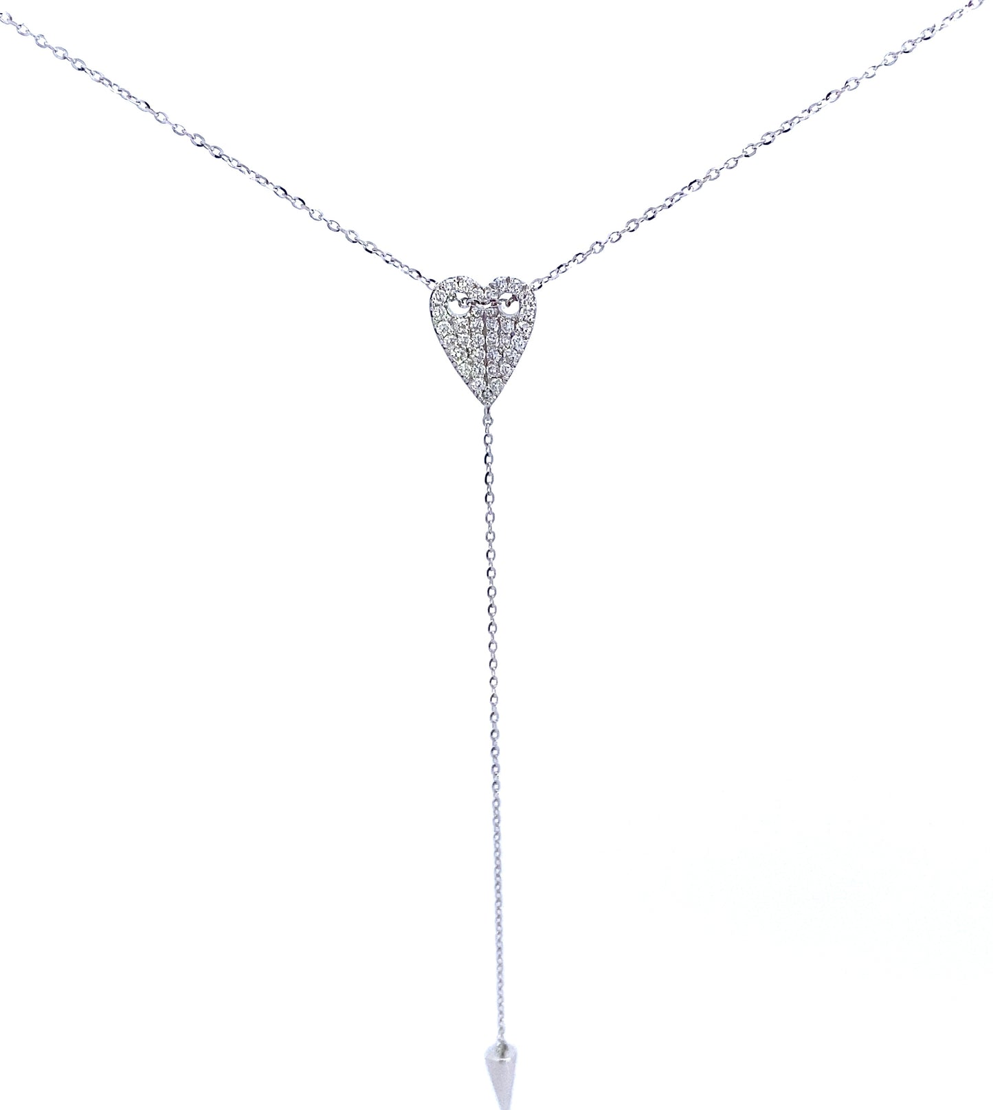 18K White Gold Diamond Heart Lariat Necklace