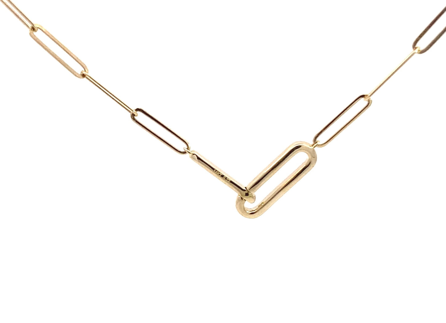 14k Yellow Gold Diamond Paperclip Pendant Necklace, trendy Natural Diamond Paperclip Necklace.