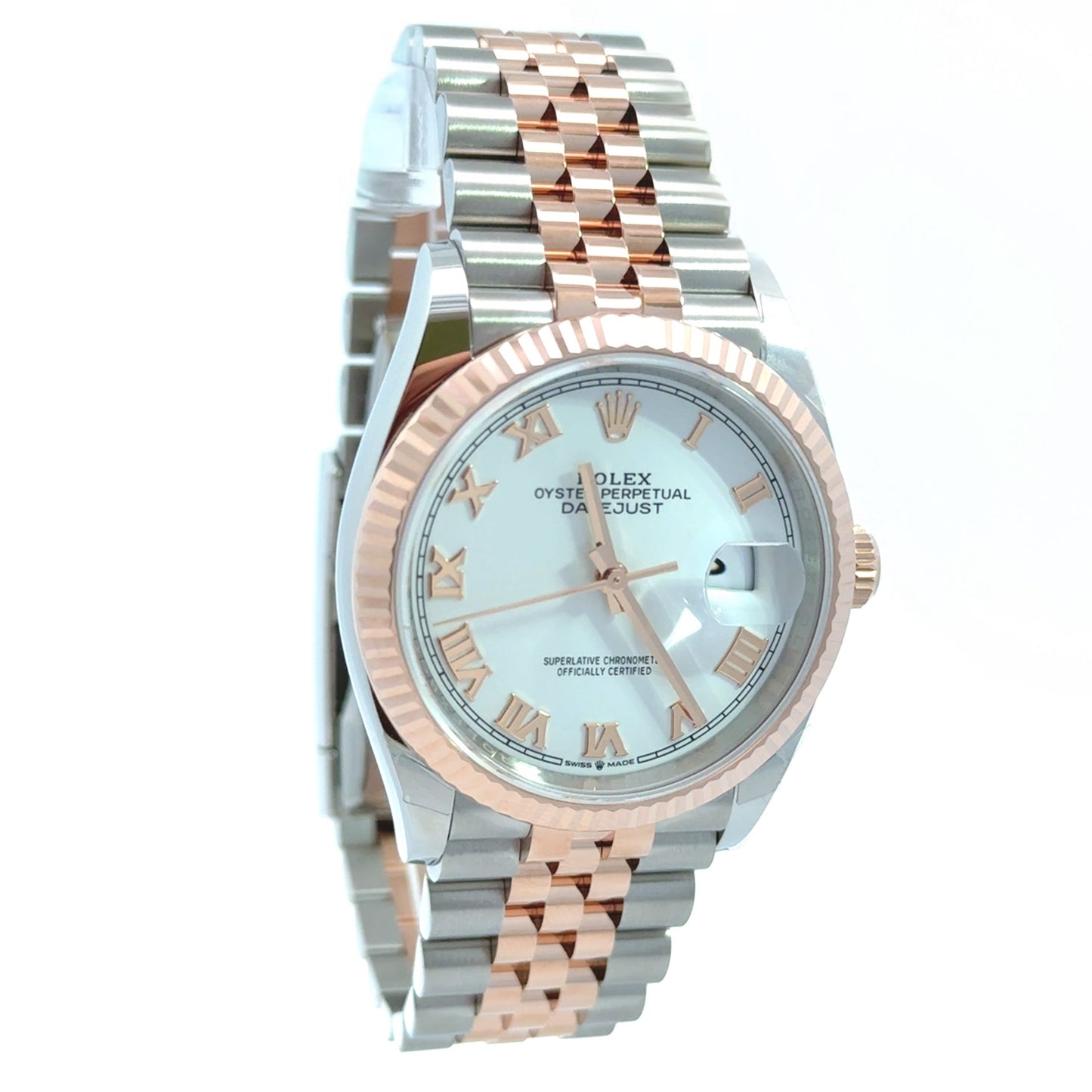 Rolex Datejust 36 126231 Jubilee Steel & 18K Rose Gold with White Roman Numeral Dial