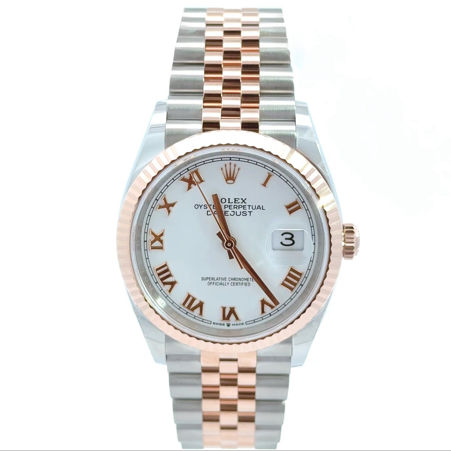 Rolex Datejust 36 126231 Jubilee Steel & 18K Rose Gold with White Roman Numeral Dial