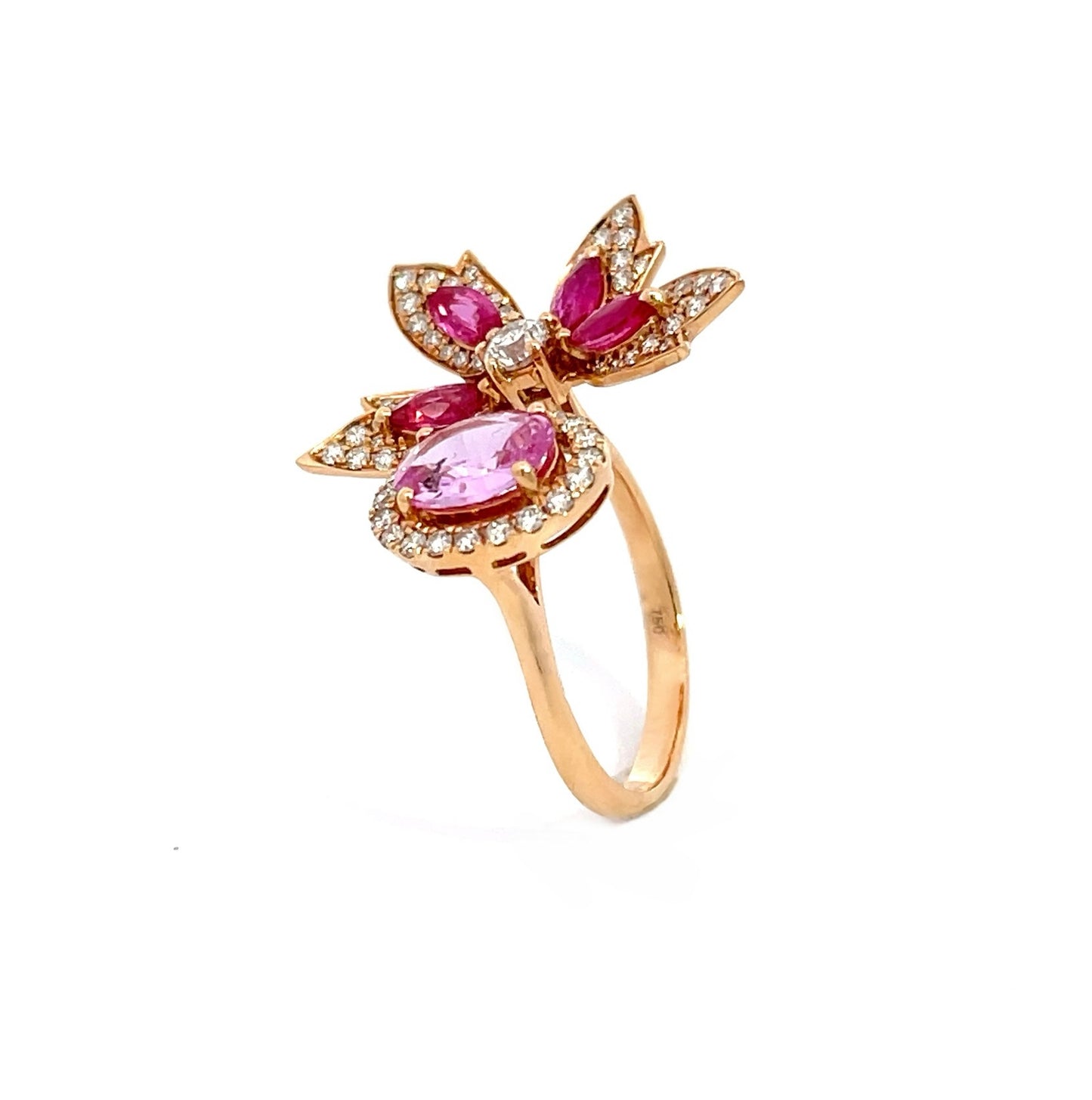 18K Rose Gold Natural Pink Sapphire and Diamond Open Statement Ring/ statement ring/ fancy diamond ring/ natural pink sapphire and diamond/ Oval Pink Sapphire ring/ Engagement Ring/ Fancy Diamond Ring/ Mon and Sun Ring/ Star Diamond Ring