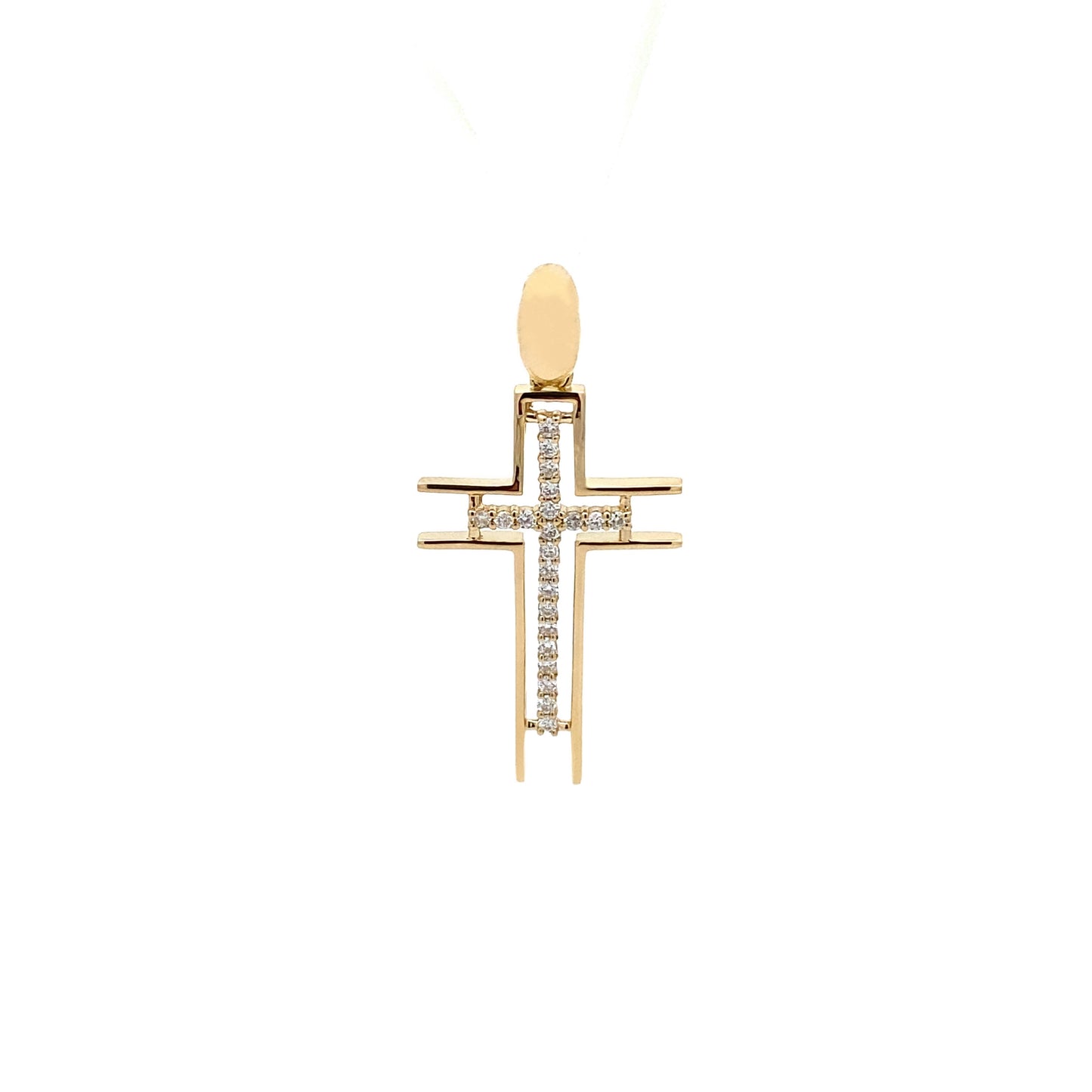 14K Solid Yellow Gold Natural Diamond Cross Pendant