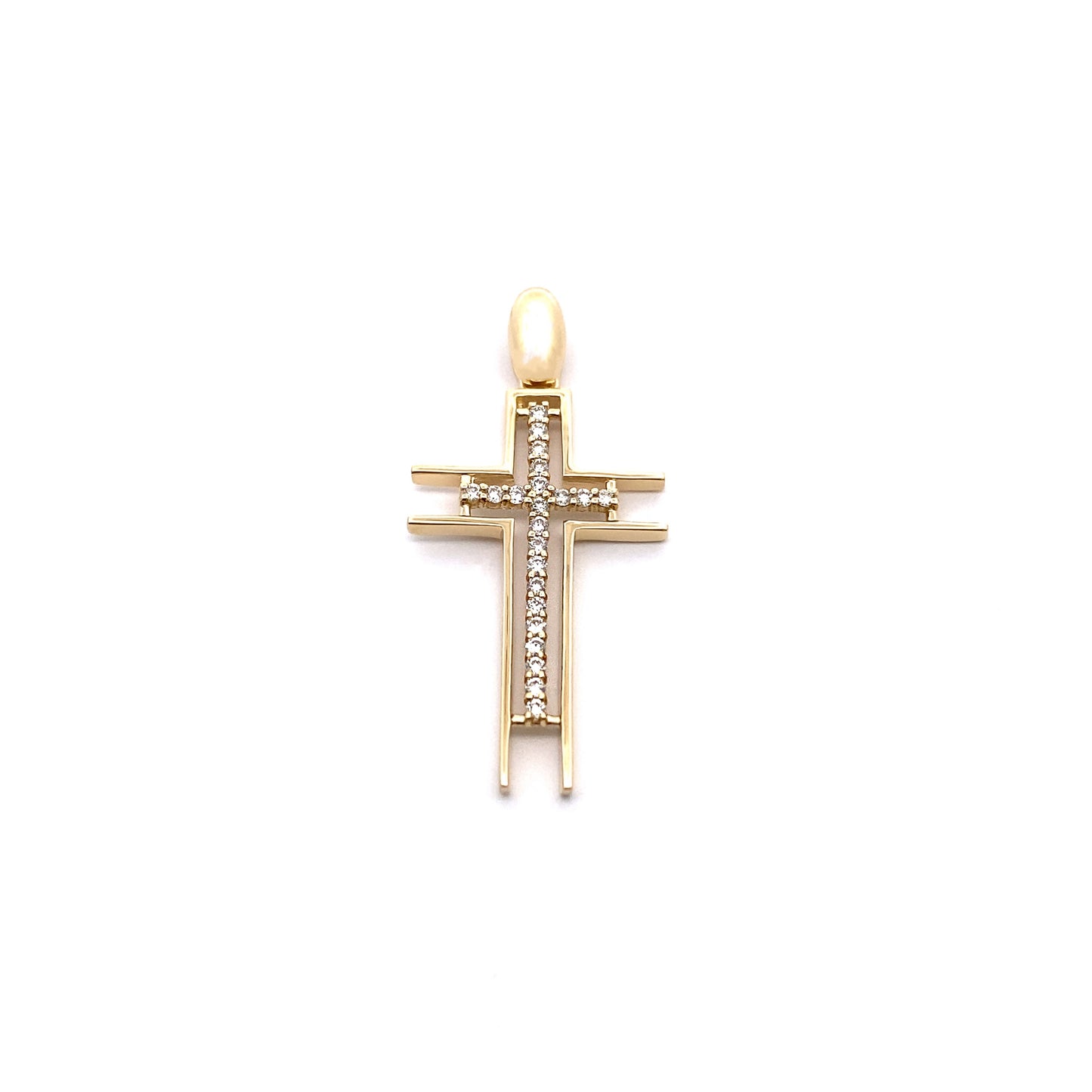 14K Solid Yellow Gold Natural Diamond Cross Pendant