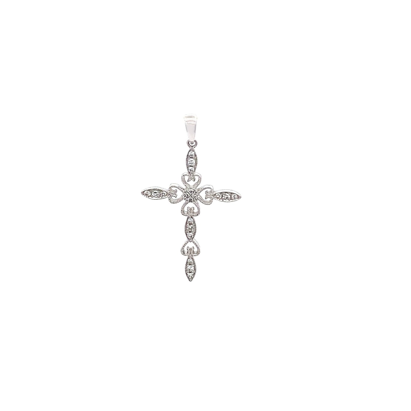14K White Gold Diamond Cross Pendant