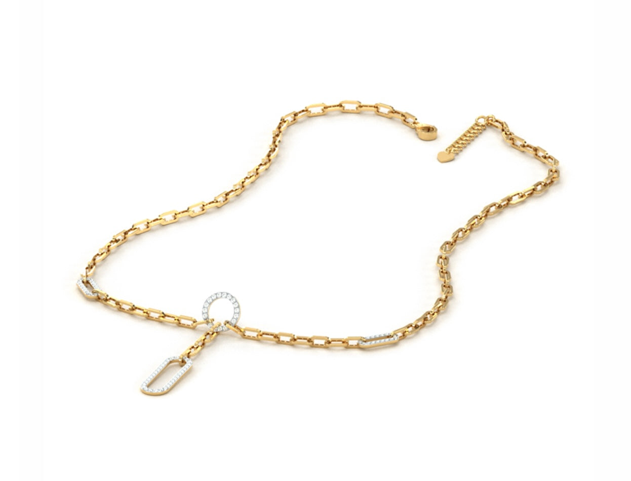 Trendy Yellow Gold Diamond Paperclip Chain Locket Necklace
