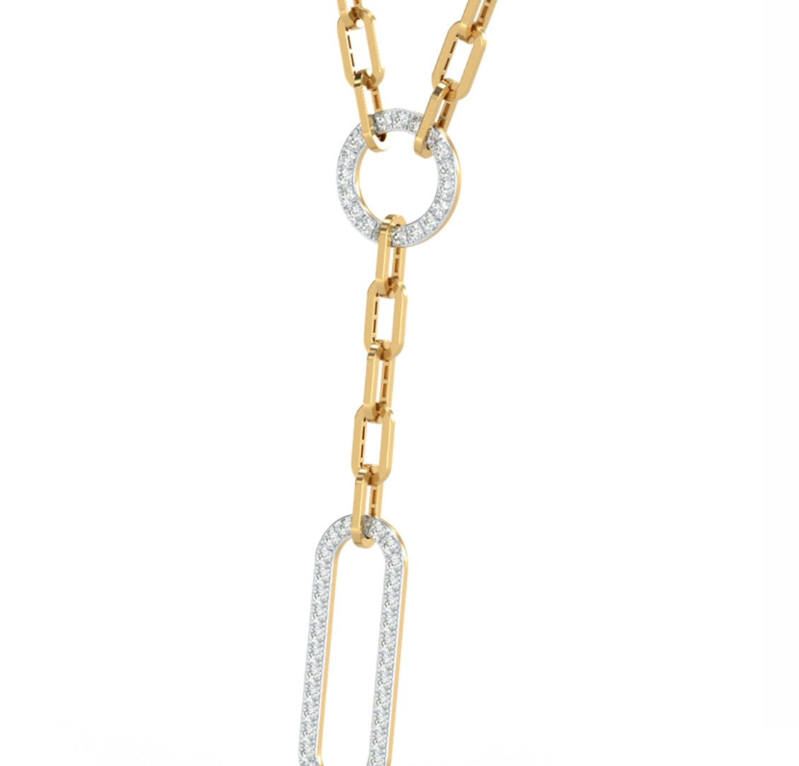 Trendy Yellow Gold Diamond Paperclip Chain Locket Necklace