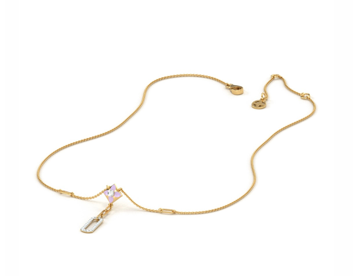 Four Leaf Diamond Clover Floret Paper Clip Necklace