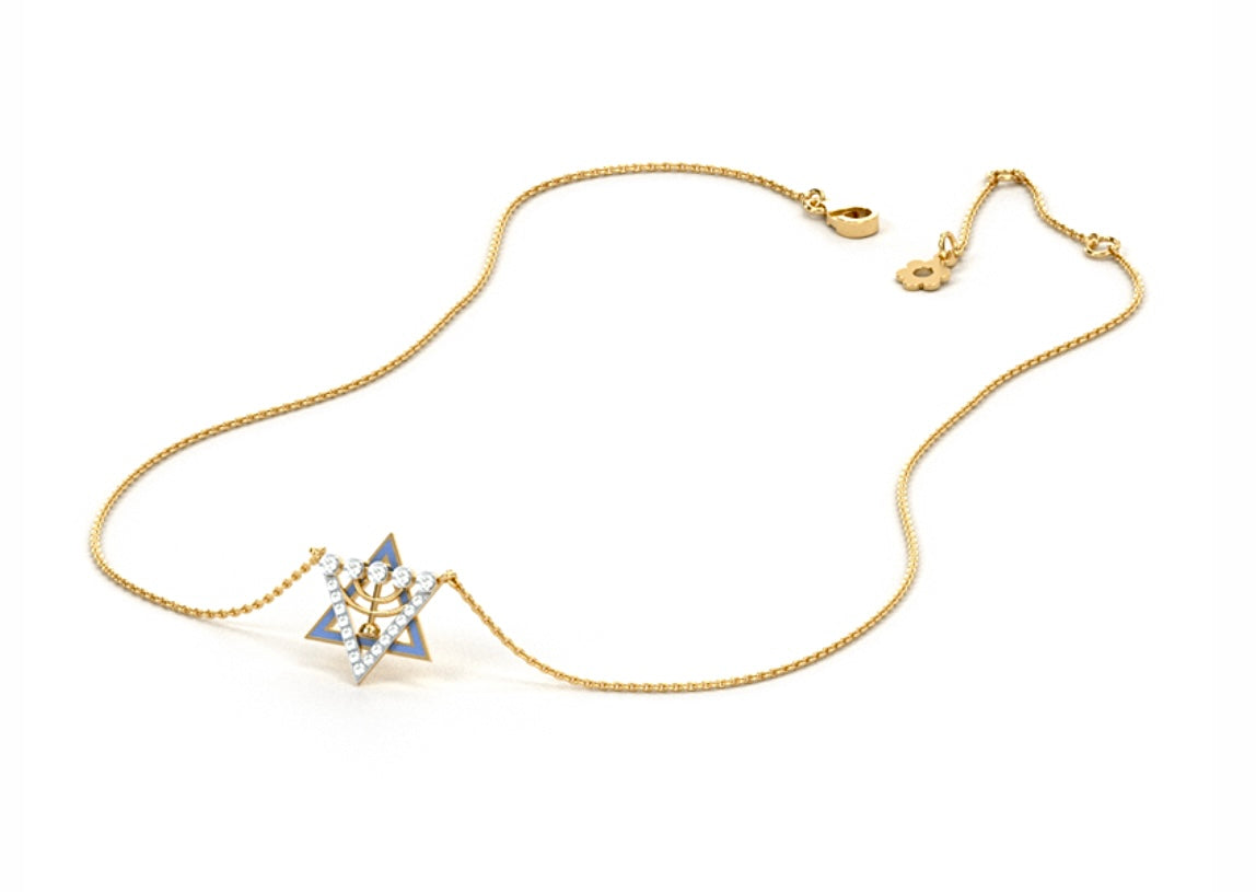 18K Yellow Gold Diamond David of Star Enamel Necklace