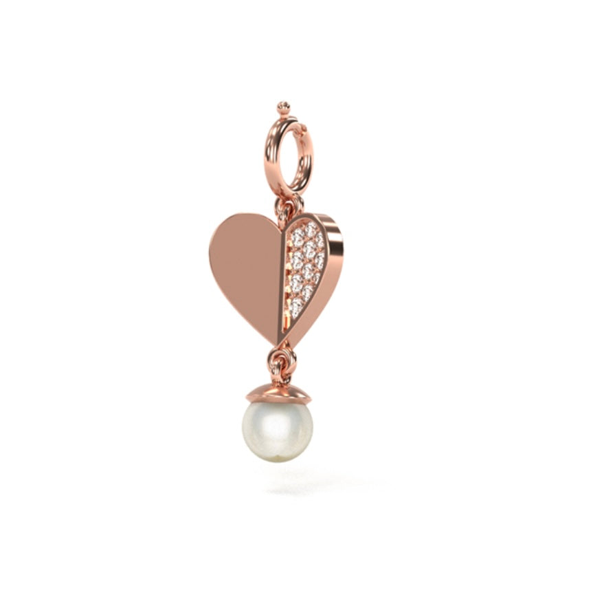 Heart Pearl Drop Diamond Charm