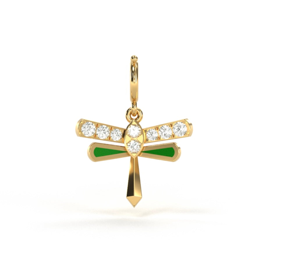 Dragonfly Green Ceramic Diamond Charm