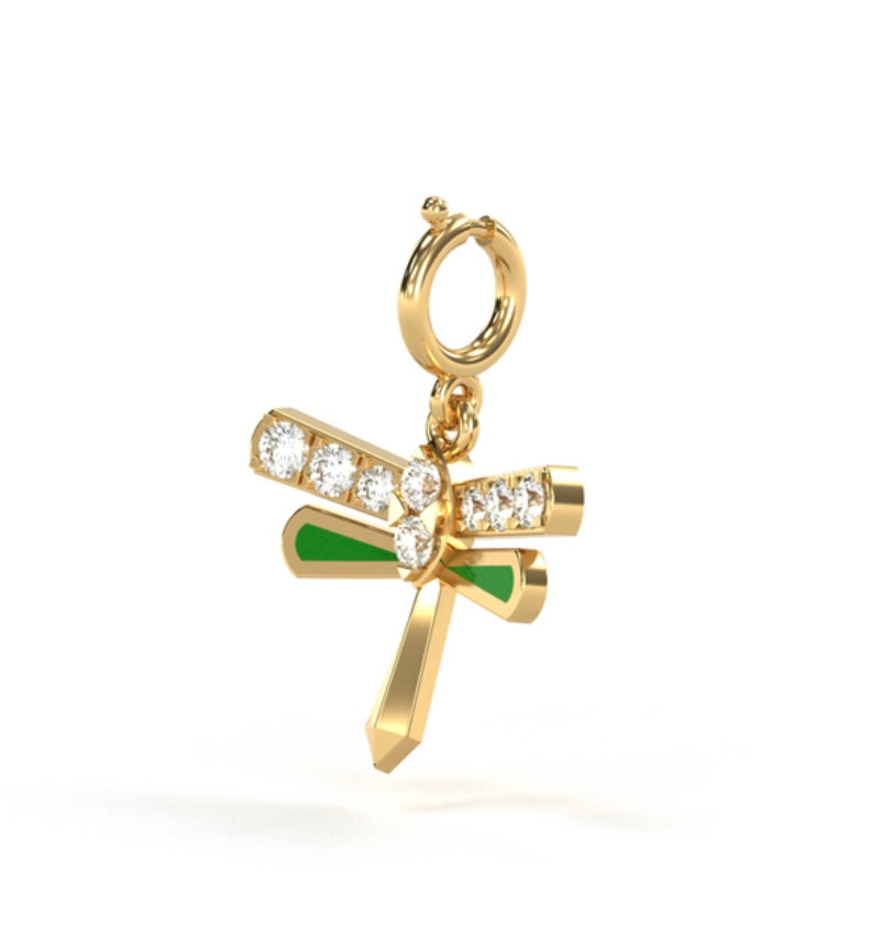 Dragonfly Green Ceramic Diamond Charm