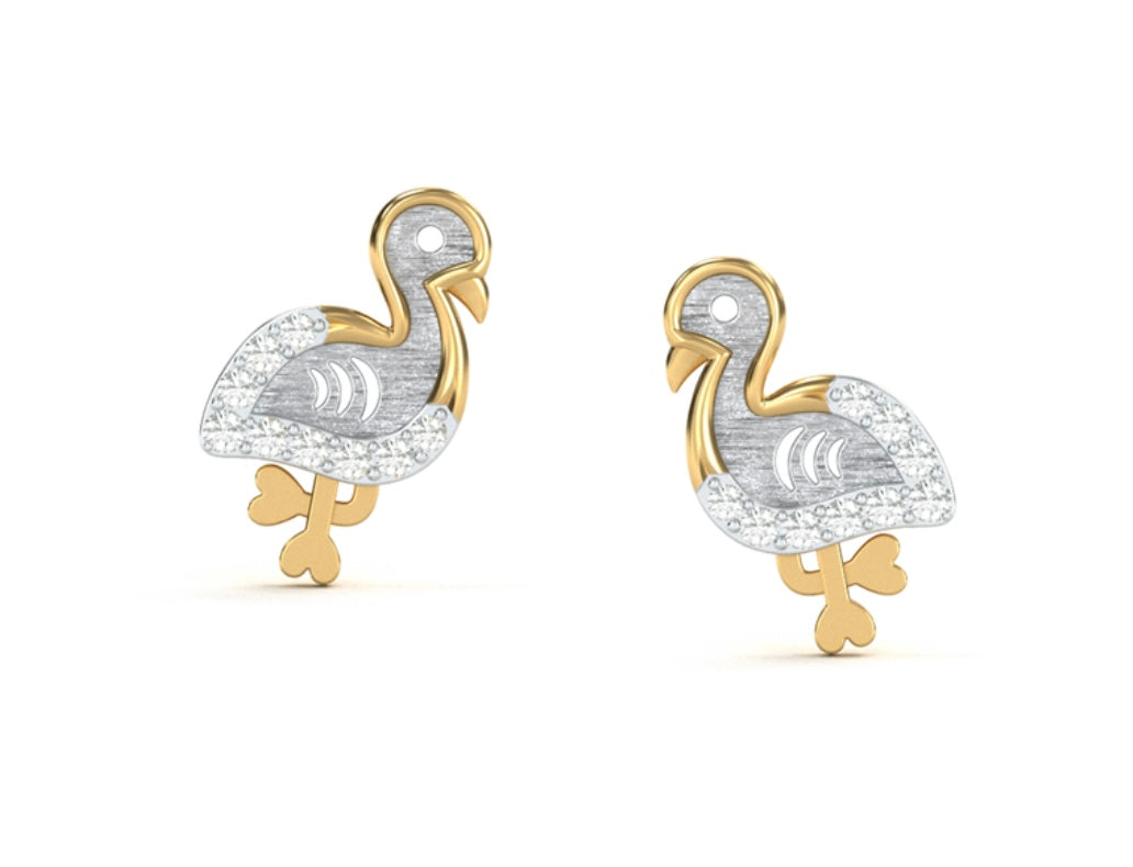 14K Two-Tone Diamond Bird Earrings