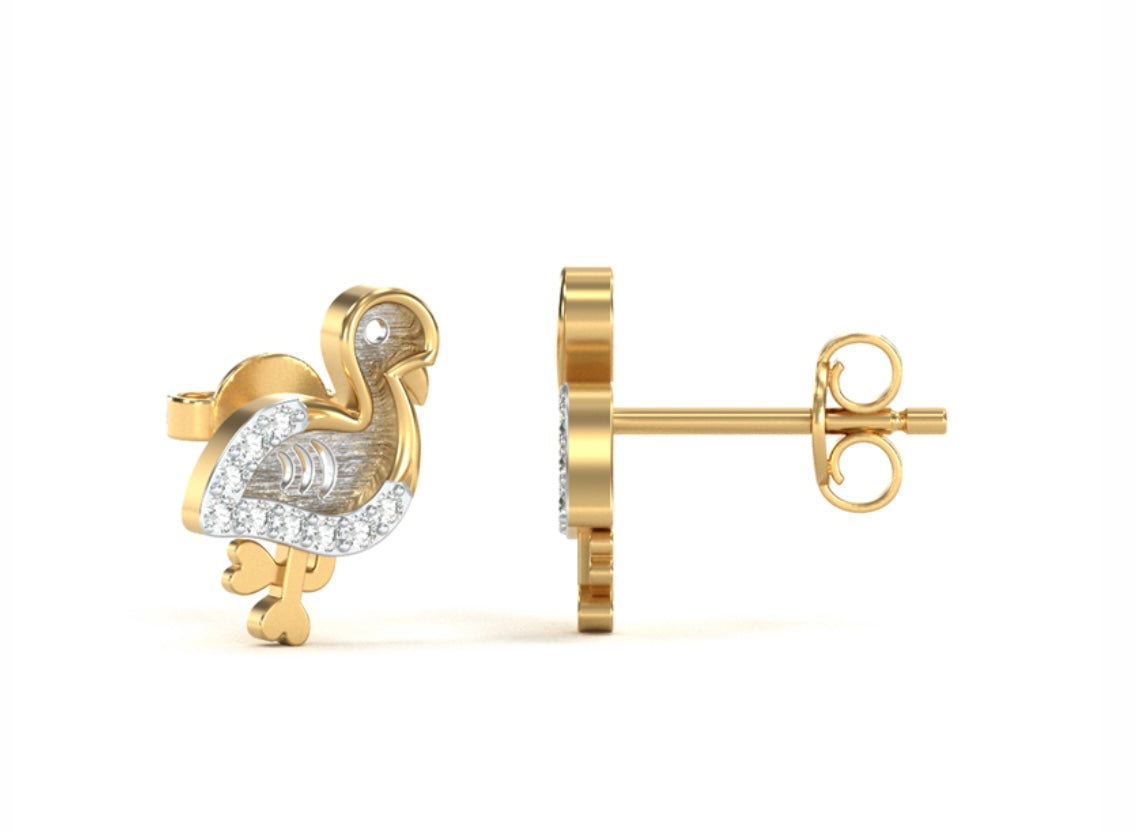 14K Two-Tone Diamond Bird Earrings