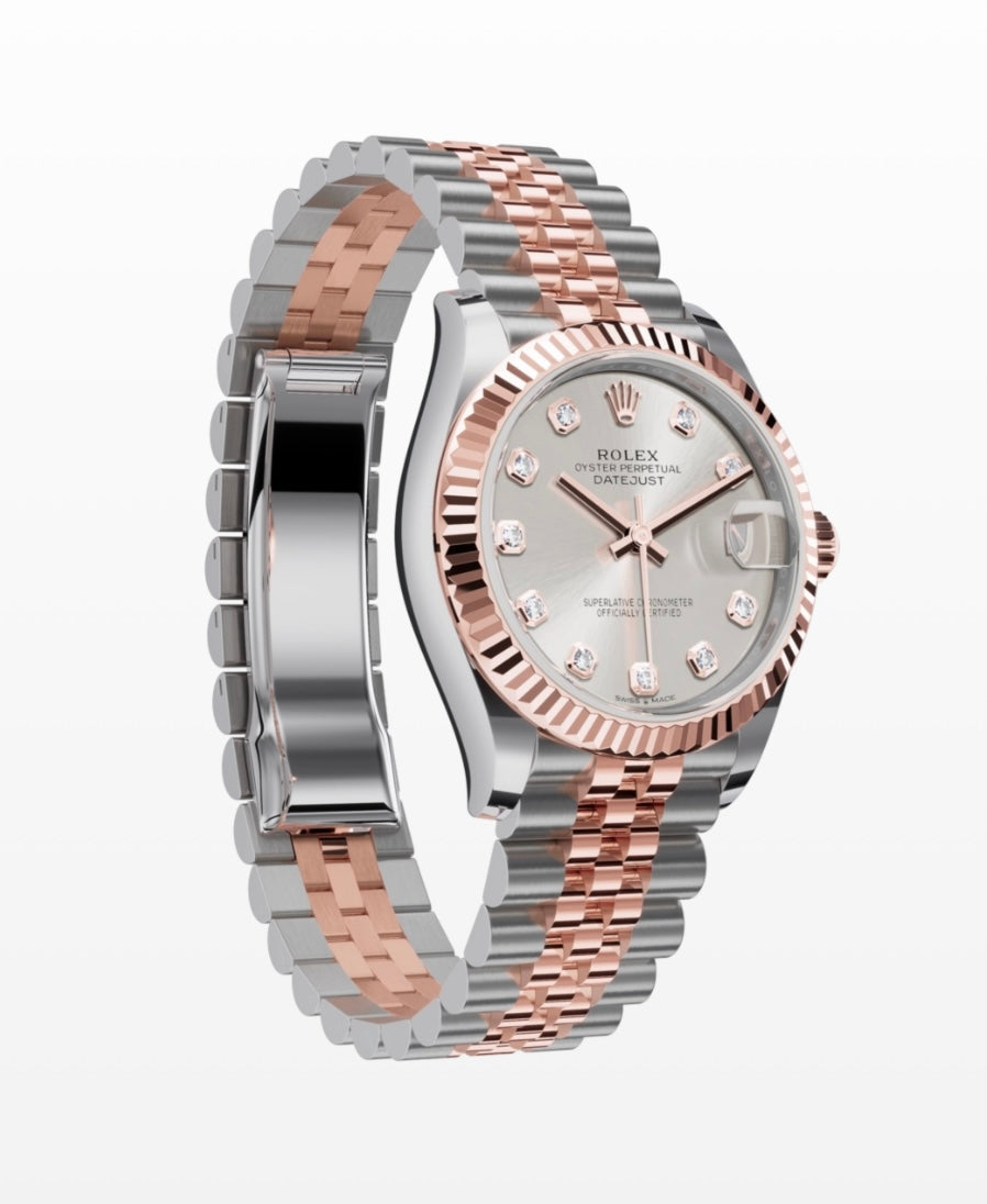 Rolex Date-Just 31mm Two Tone in Rose Gold with Silver Set Diamond Dial, 278271