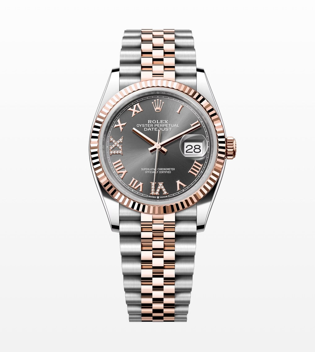 Rolex 36mm Date Just in Two-Tone Rose Gold Jubilee Band and Slate Set with Diamonds Dial, 126231