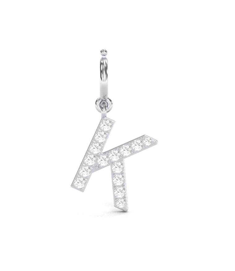 8Mm Diamond Initial Charms "K", Letter “K” Initial, Initial Pendant, Birthday Gift, K Diamond Pendant, Natural Diamond Pendant, Add-on Charm with Clasp.