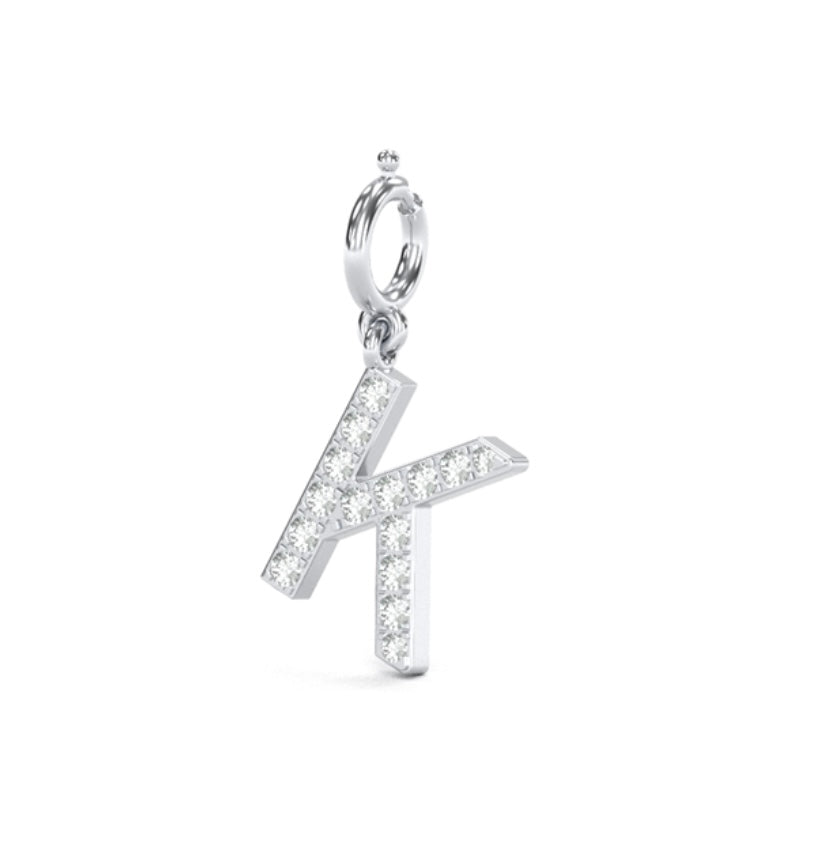 8Mm Diamond Initial Charms "K", Letter “K” Initial, Initial Pendant, Birthday Gift, K Diamond Pendant, Natural Diamond Pendant, Add-on Charm with Clasp.