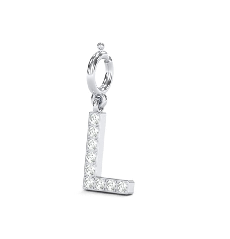 8Mm Diamond Initial Charms "L", Add-On Diamond Initial Charm, Letter L Pendant, Name Pendant, Natural Diamond Name L