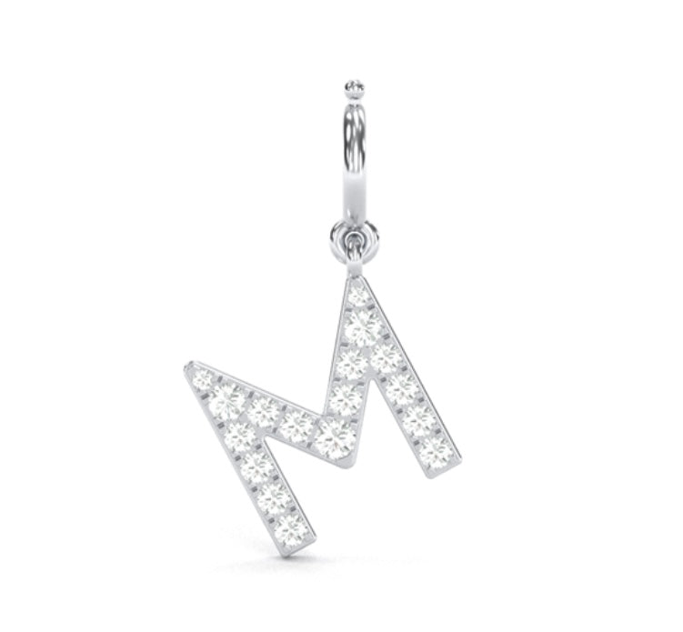 8Mm Diamond Initial Charms "M", Letter “M” Pendant, Valentine’s Day Gift, Add-On Diamond Charm.