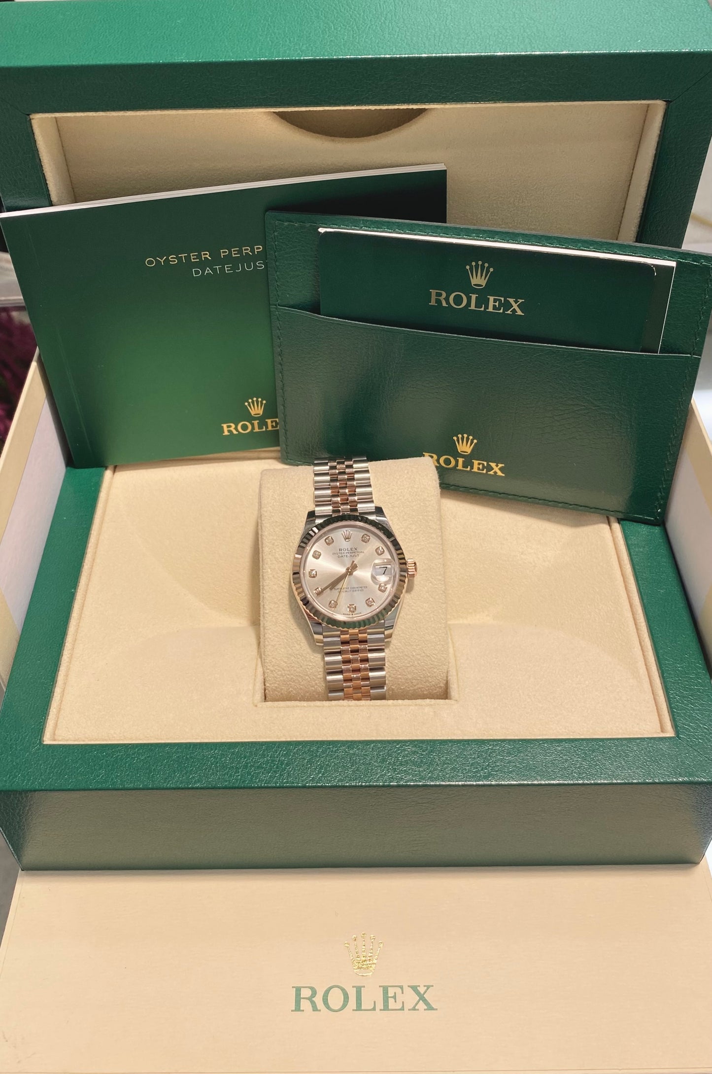 Rolex Date-Just 31mm Two Tone in Rose Gold with Silver Set Diamond Dial, 278271