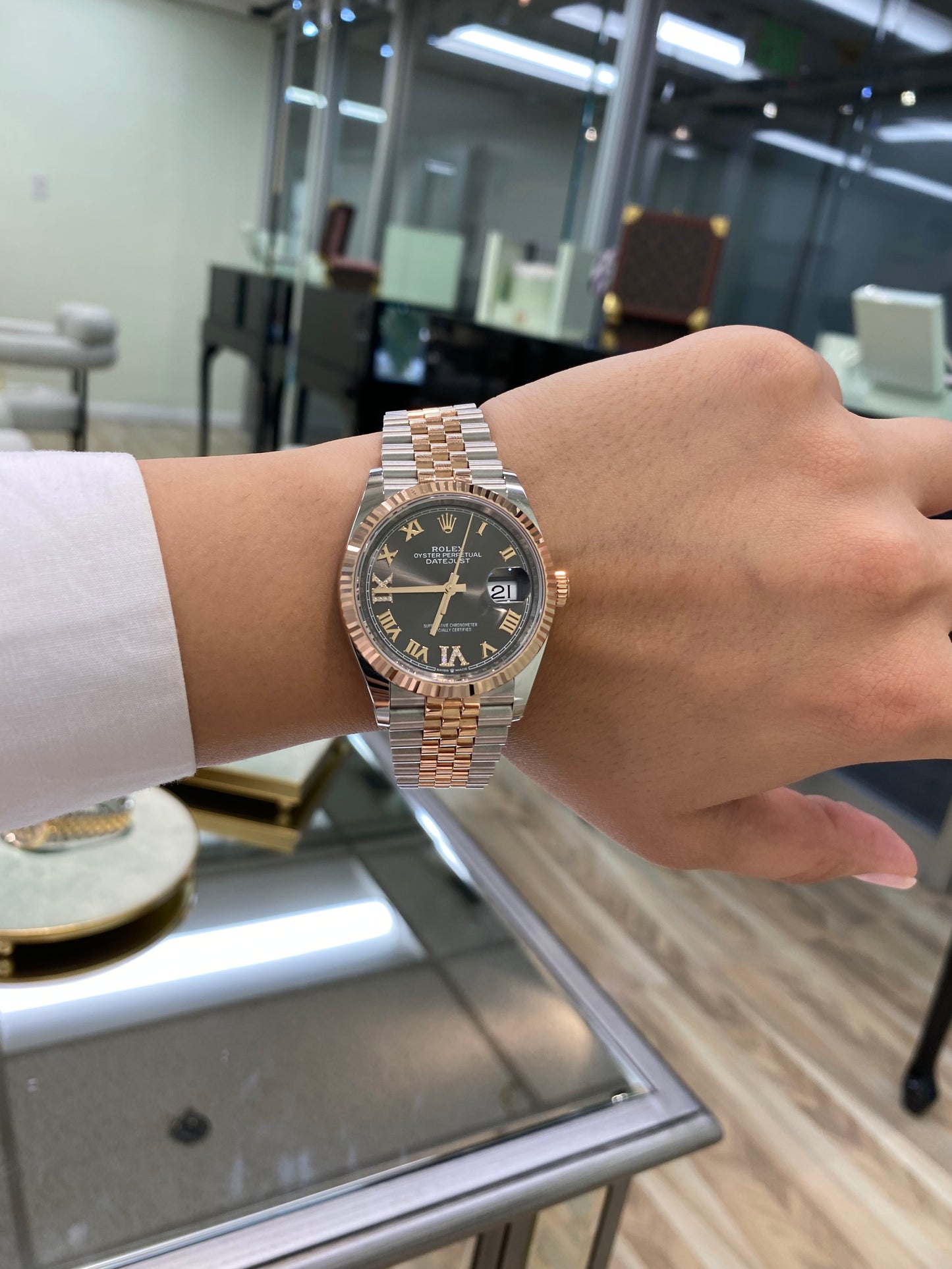 Rolex 36mm Date Just in Two-Tone Rose Gold Jubilee Band and Slate Set with Diamonds Dial, 126231