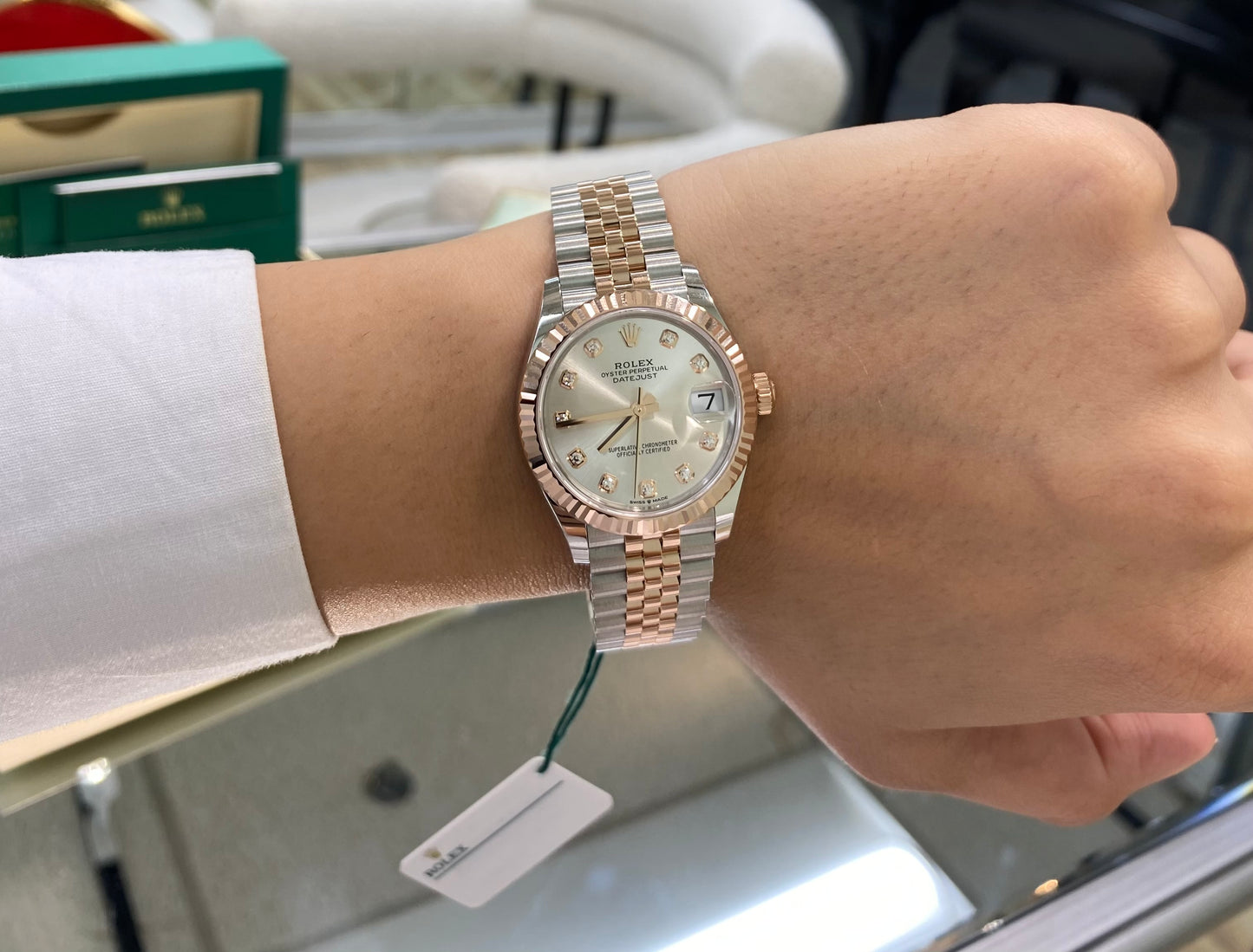 Rolex Date-Just 31mm Two Tone in Rose Gold with Silver Set Diamond Dial, 278271