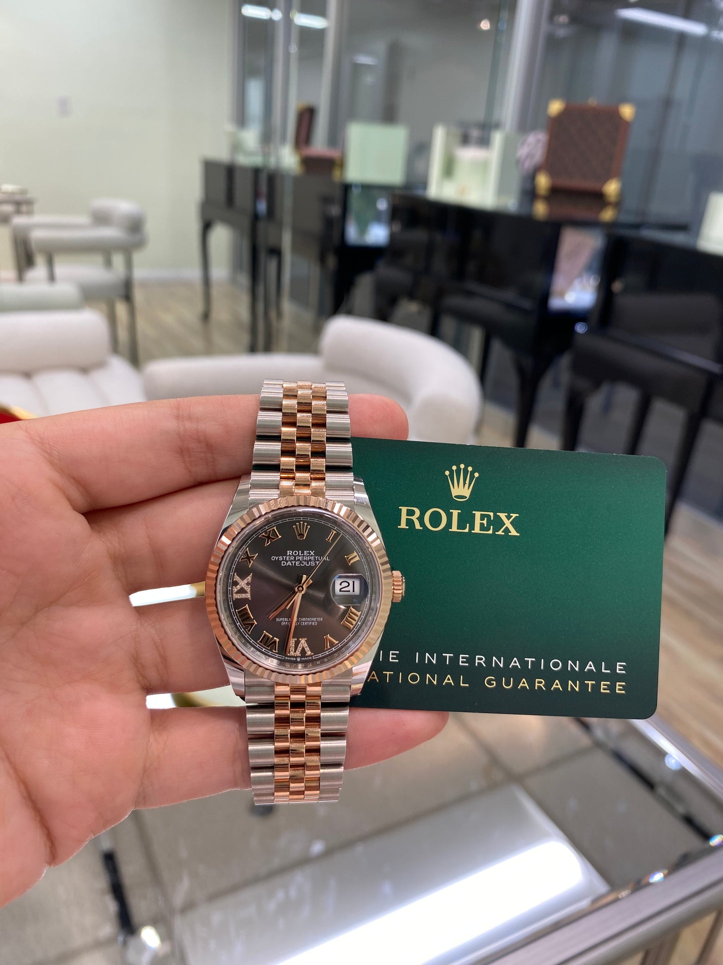 Rolex 36mm Date Just in Two-Tone Rose Gold Jubilee Band and Slate Set with Diamonds Dial, 126231