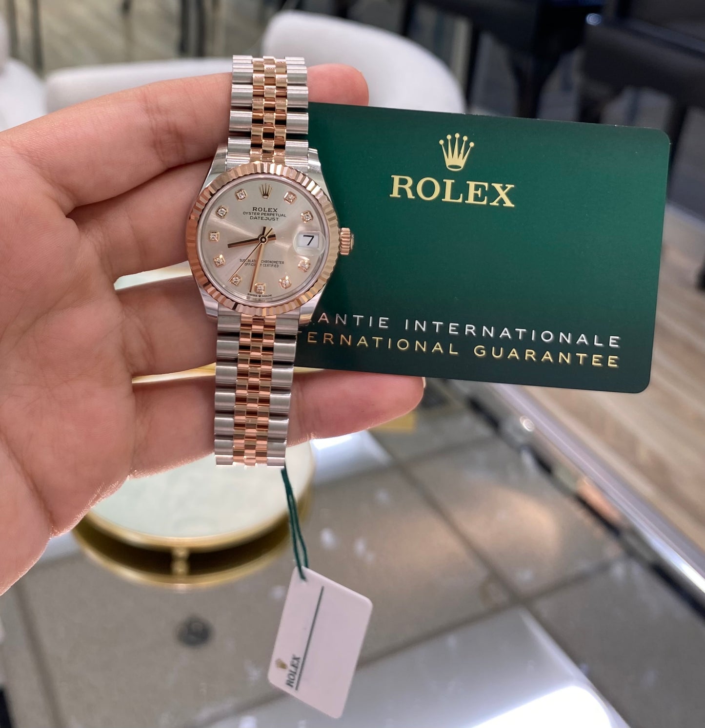Rolex Date-Just 31mm Two Tone in Rose Gold with Silver Set Diamond Dial, 278271