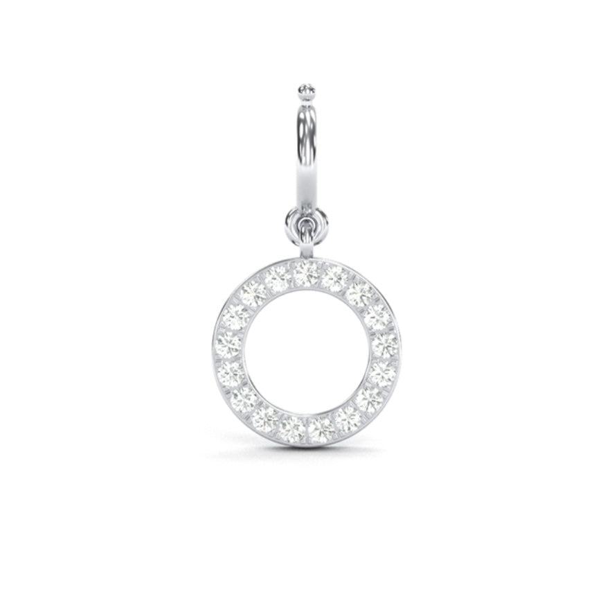 14K Solid White Gold Diamond Charm, Natural Diamond, Earth Diamond, O Initial, Letter O Initial,