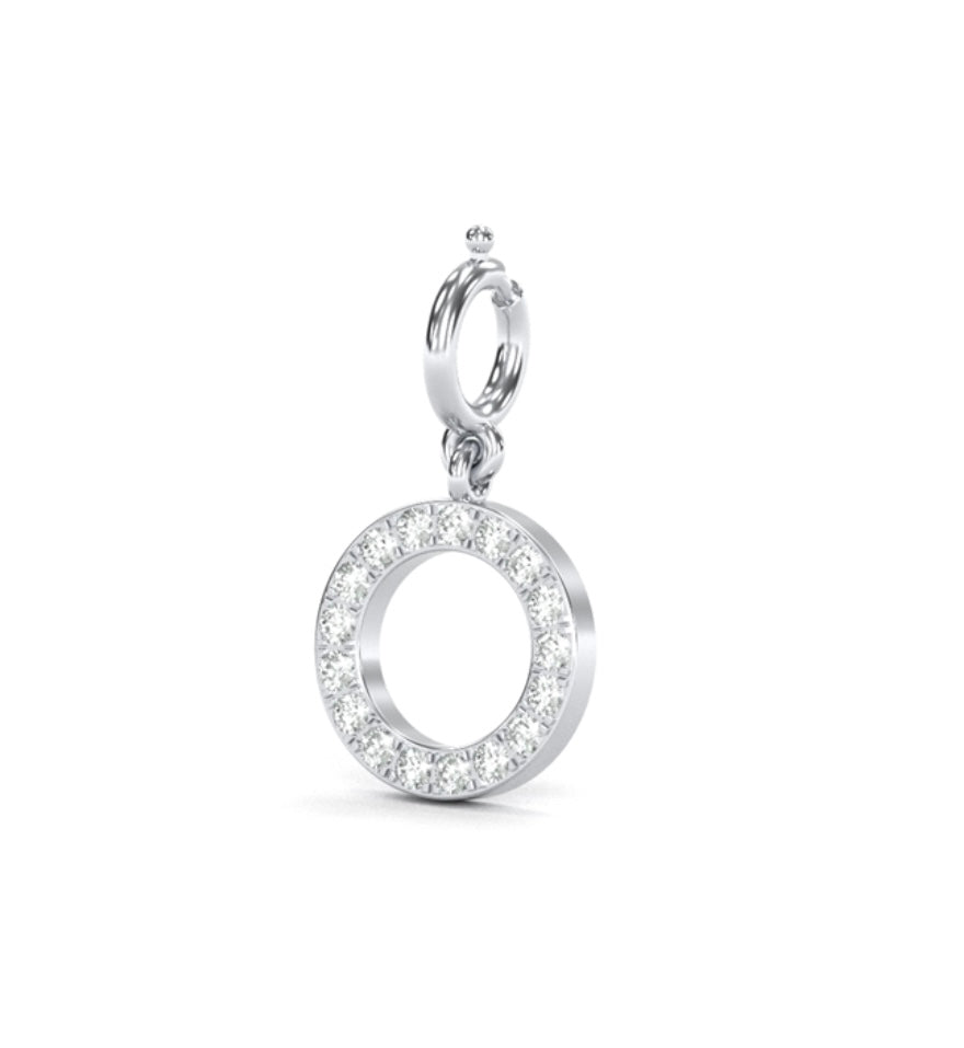 14K Solid White Gold Diamond Charm, Natural Diamond, Earth Diamond, O Initial, Letter O Initial,