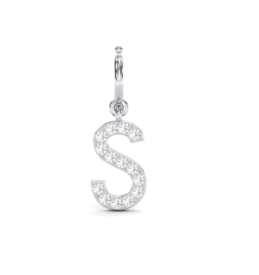 8Mm Diamond Initial Charms "S", diamond Charm.