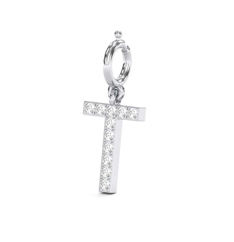 8Mm Diamond Initial Charms "T"