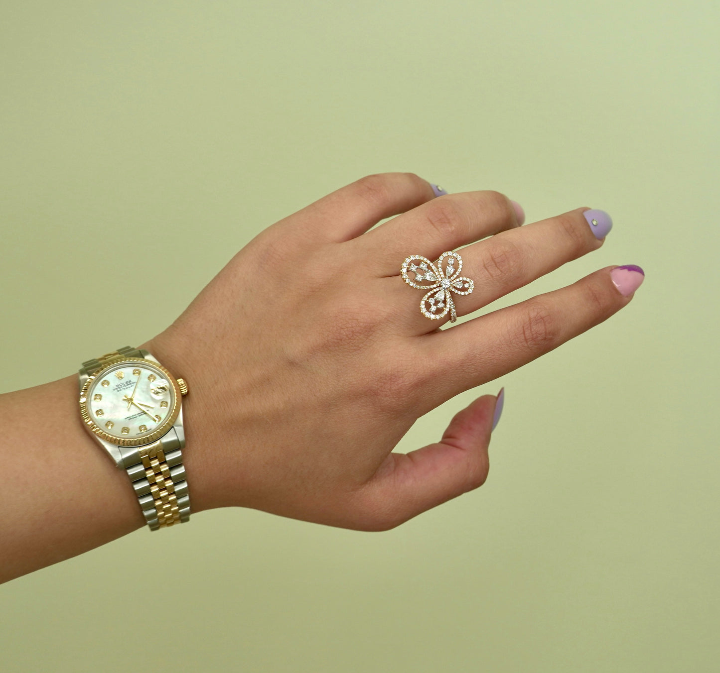 14K Yellow Gold Butterfly Diamond Ring