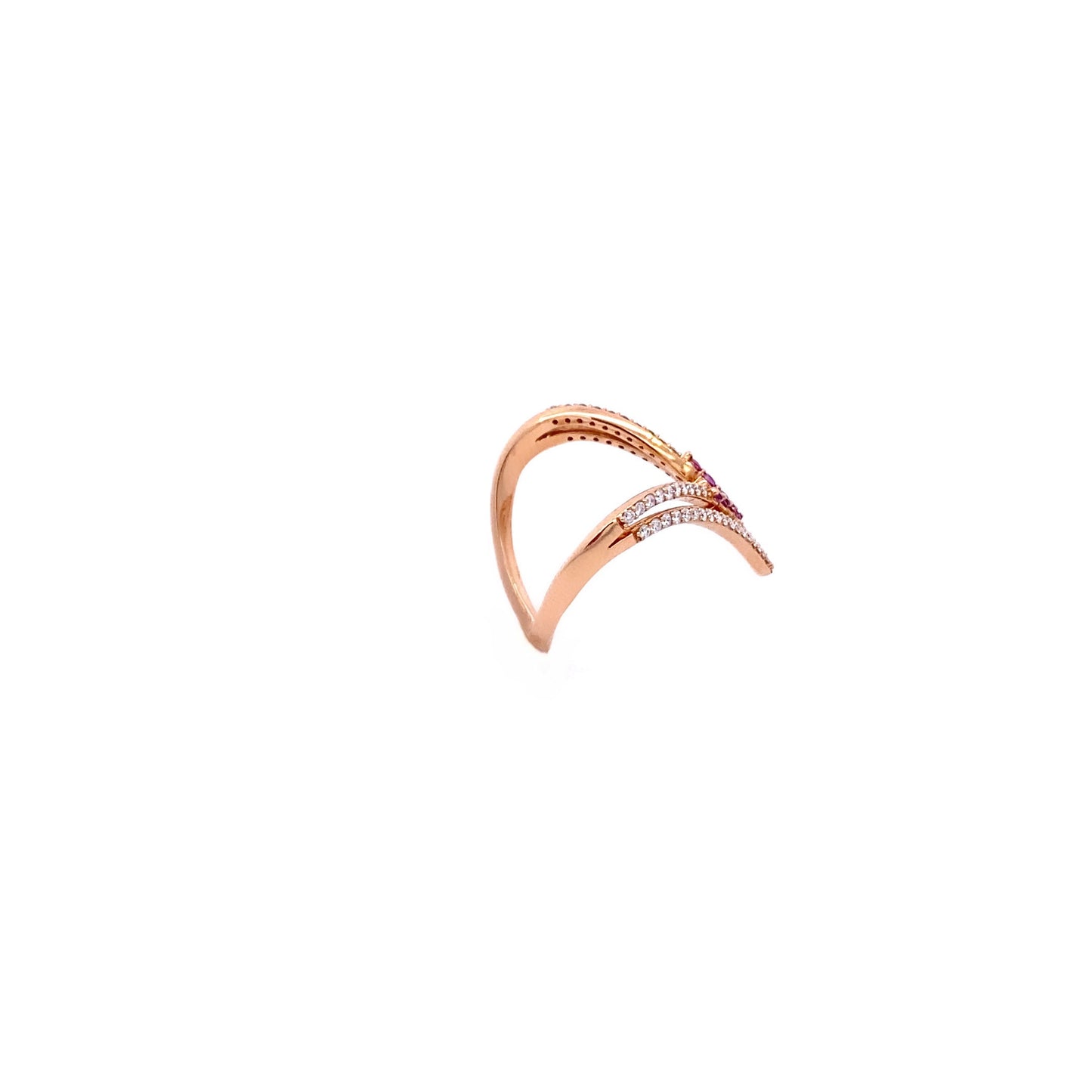 18K Rose Gold Pink Sapphire and Diamond V Shape Ring