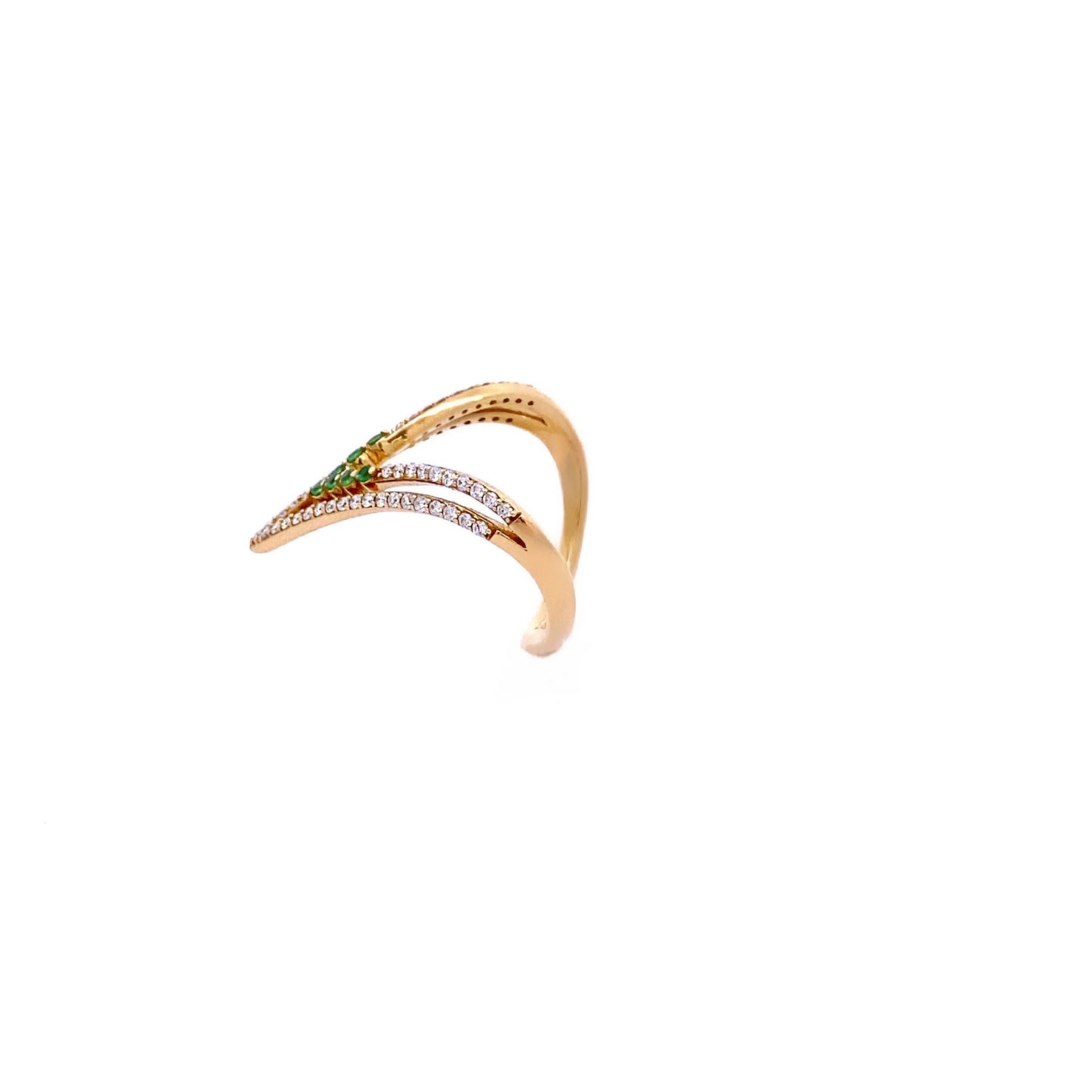 18K Yellow Gold Tsavorite and Diamond V Shape Ring