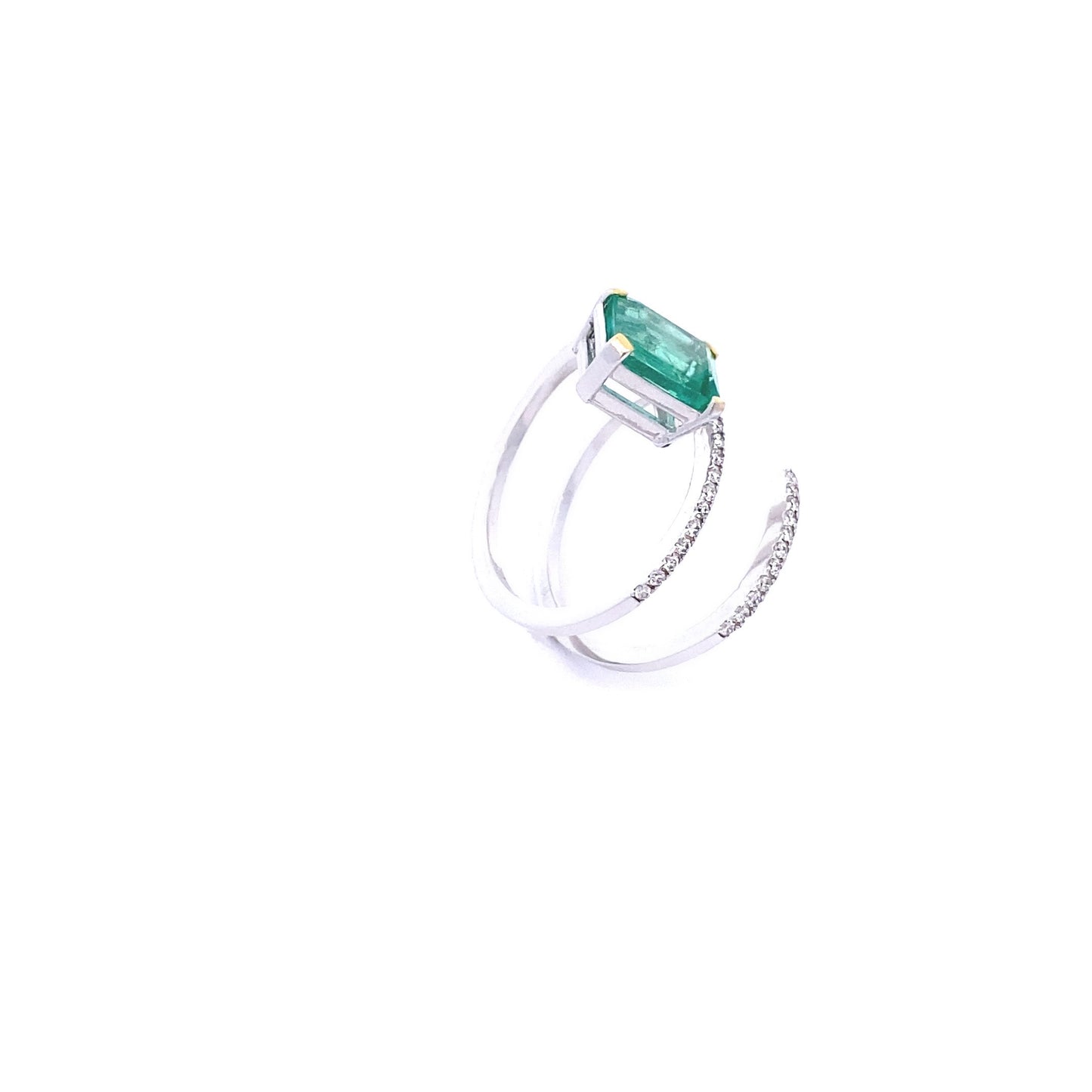 14K White Gold Emerald and Diamond Layer Ring