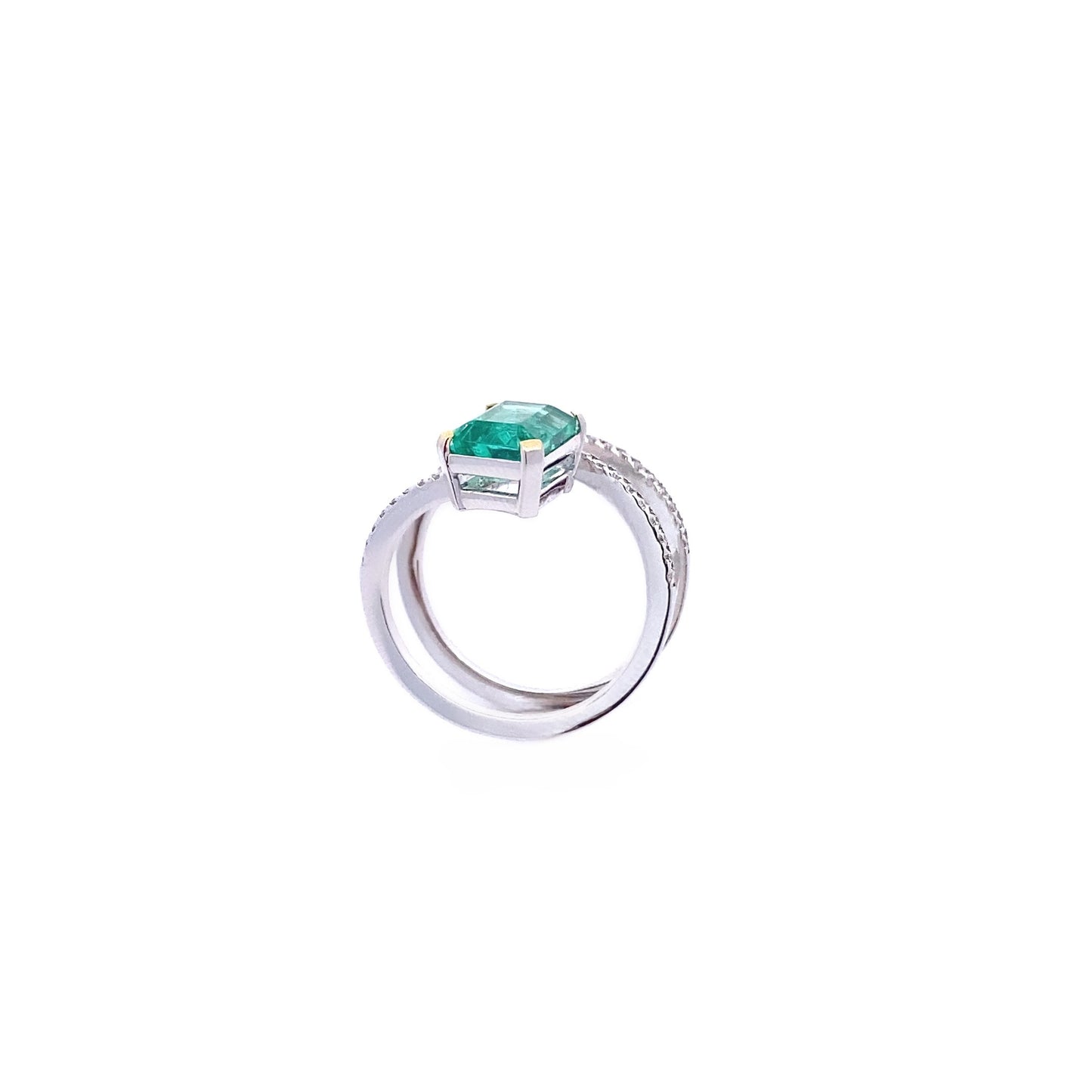 14K White Gold Emerald and Diamond Layer Ring
