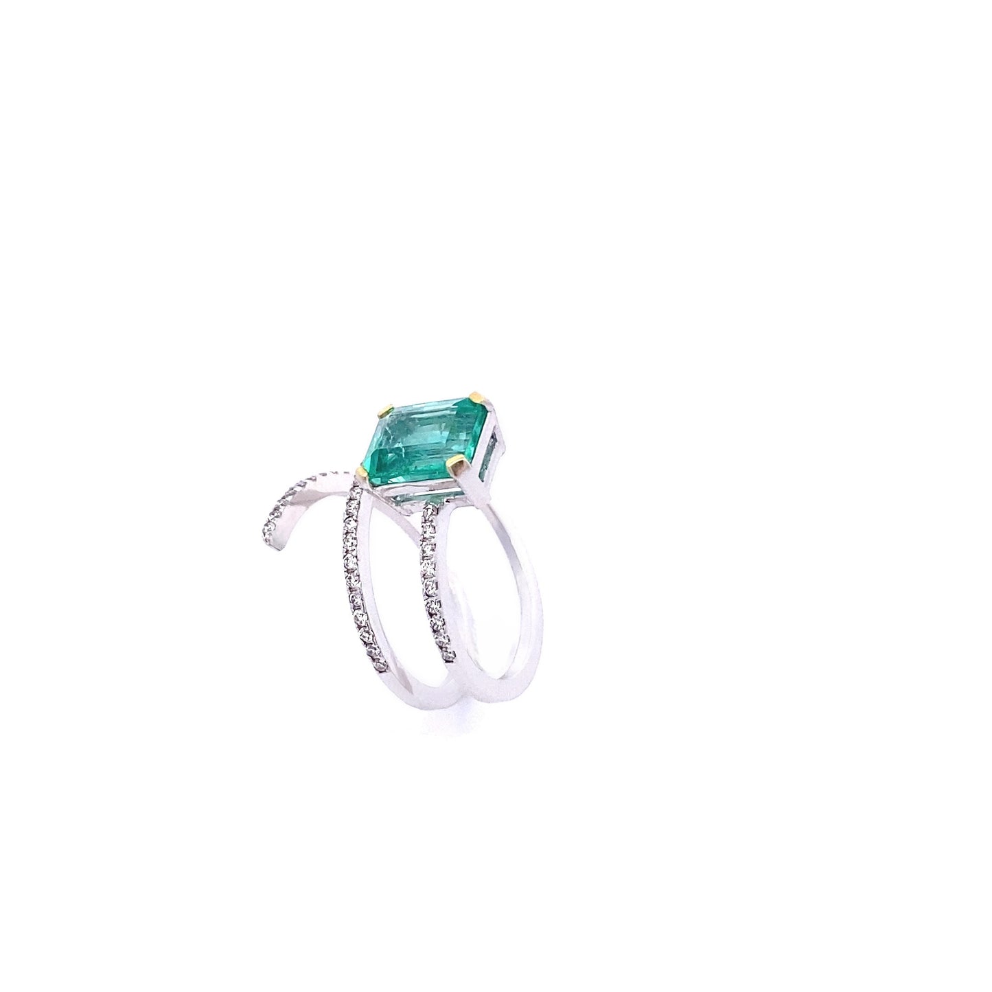 14K White Gold Emerald and Diamond Layer Ring