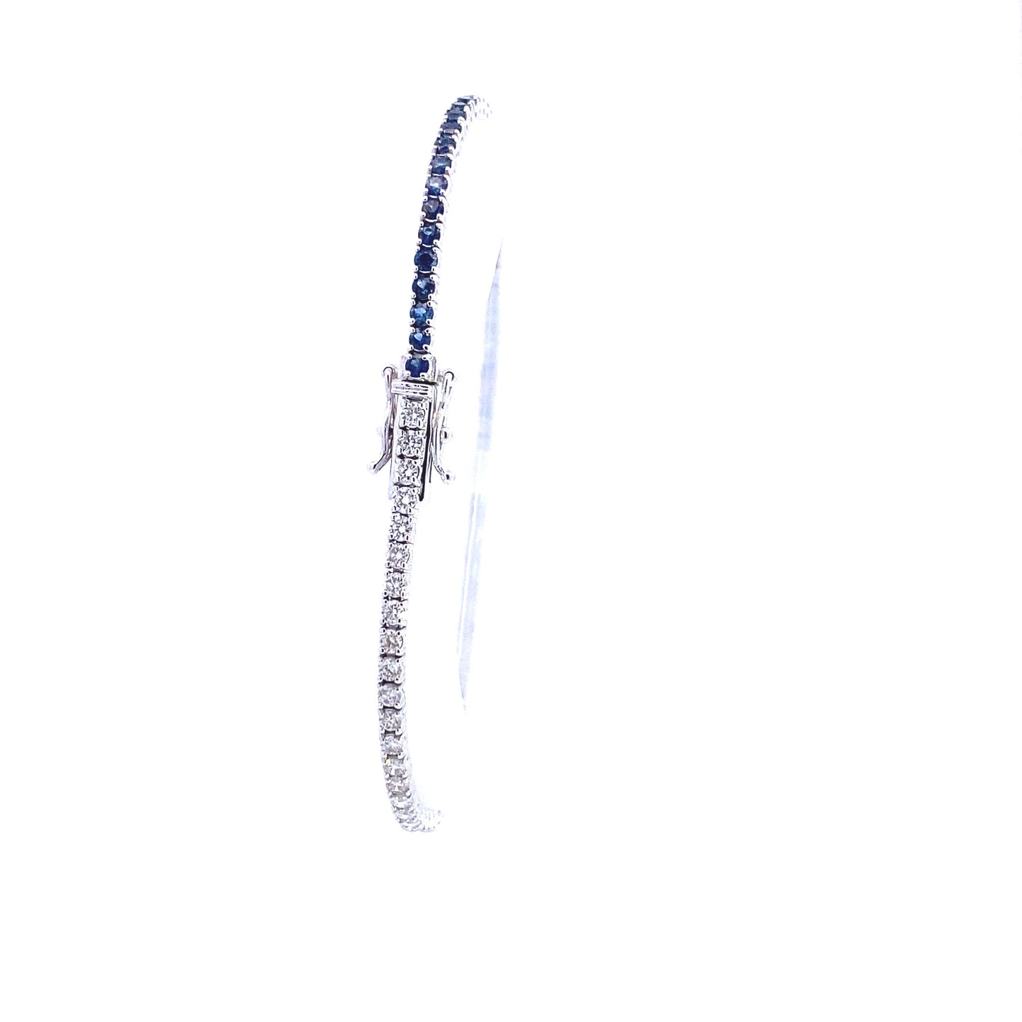 14K White Gold Half Blue Sapphire and Diamond Tennis Bracelet